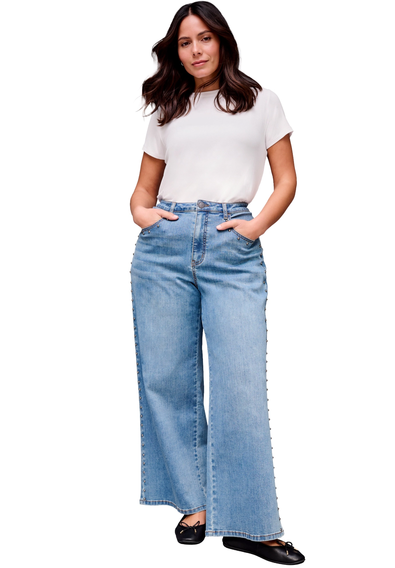 Avenue Women's Plus Studded Wide Leg Jean