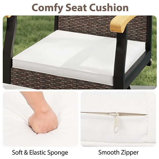SUGIFT Outdoor 360° Swivel Bar Stool with Cushion and Acacia Wood ...