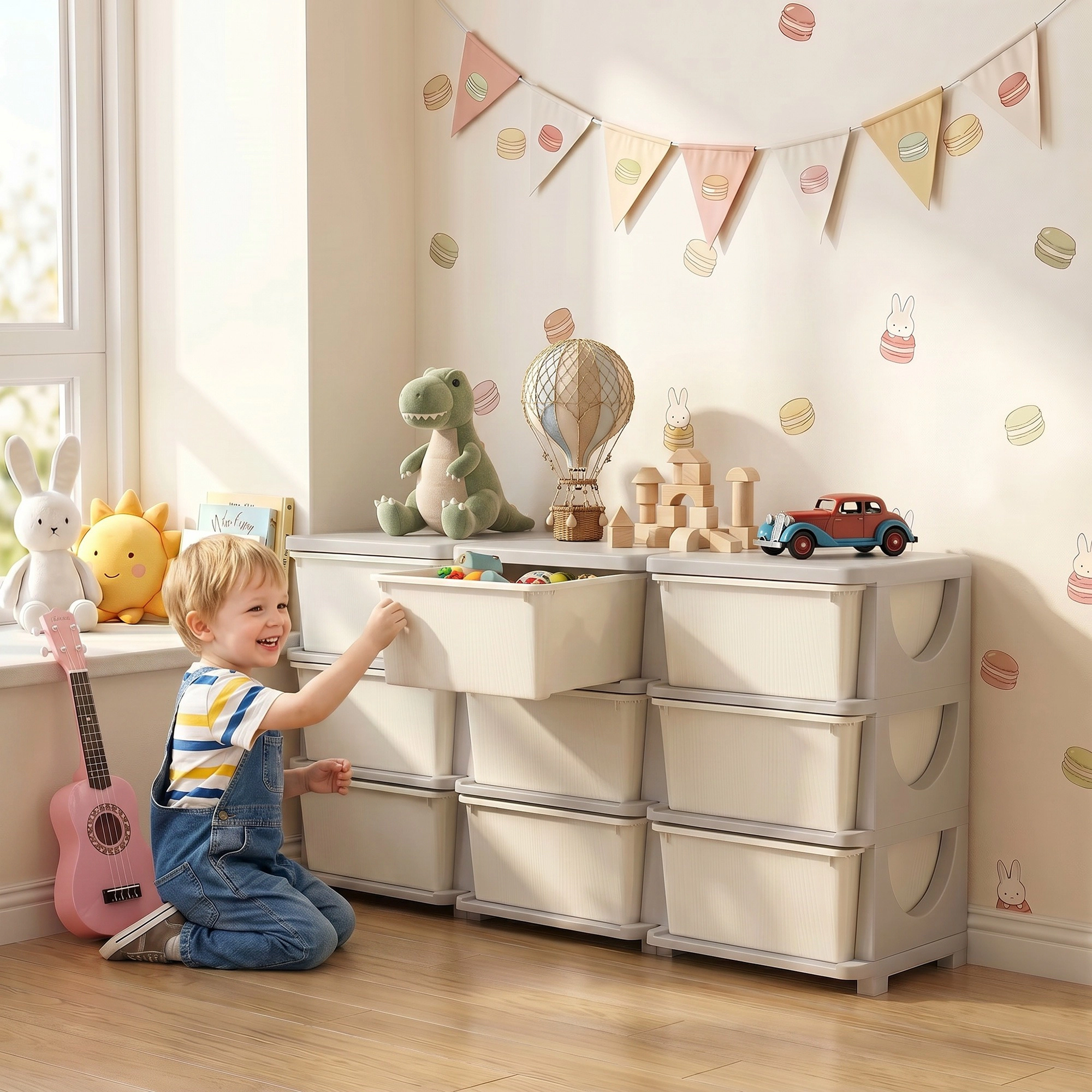 HONGGE Qaba 29.5" 3 Tier Kids Storage Unit Dresser Tower w/ 9 Drawers