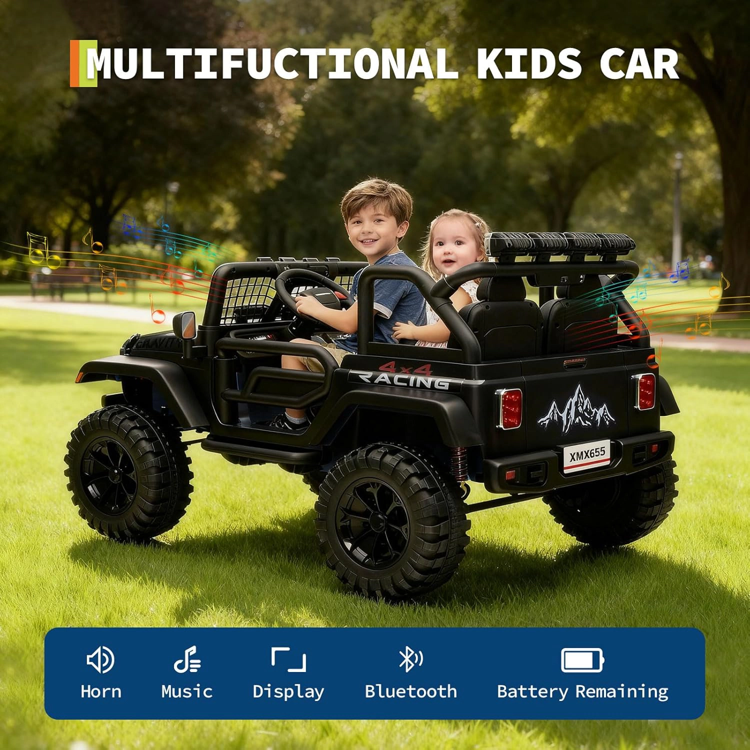 24V 2-Seater Kids Ride On Truck, Electric Car w/ Remote, 4WD, LED Lights, Music, 7Ah Battery & 2 Speeds