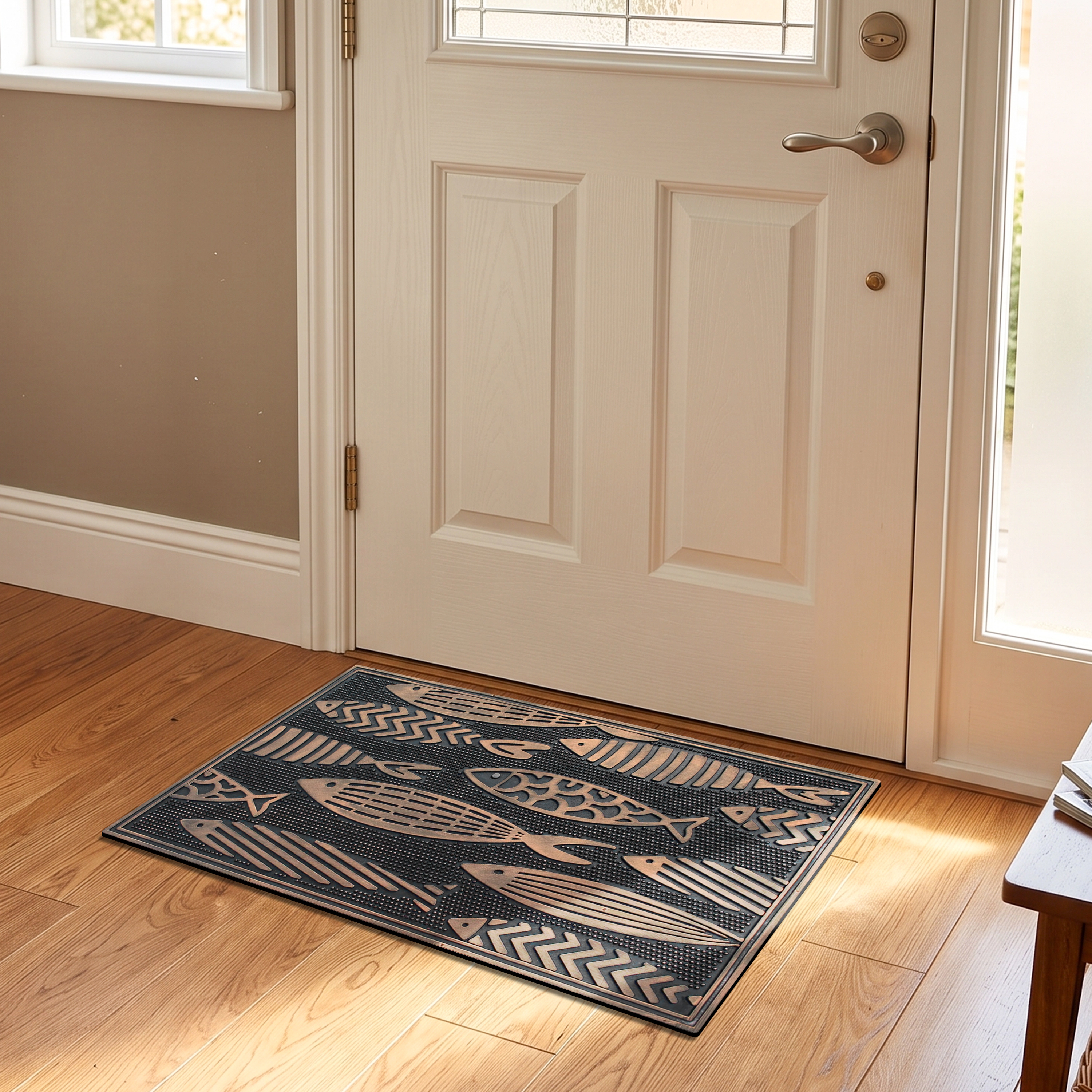 A1 Home Collection Rubber Welcome Doormat Non-Slip Indoor Outdoor Front Door Mat, Nautical Fish, 18 x 30 Inches