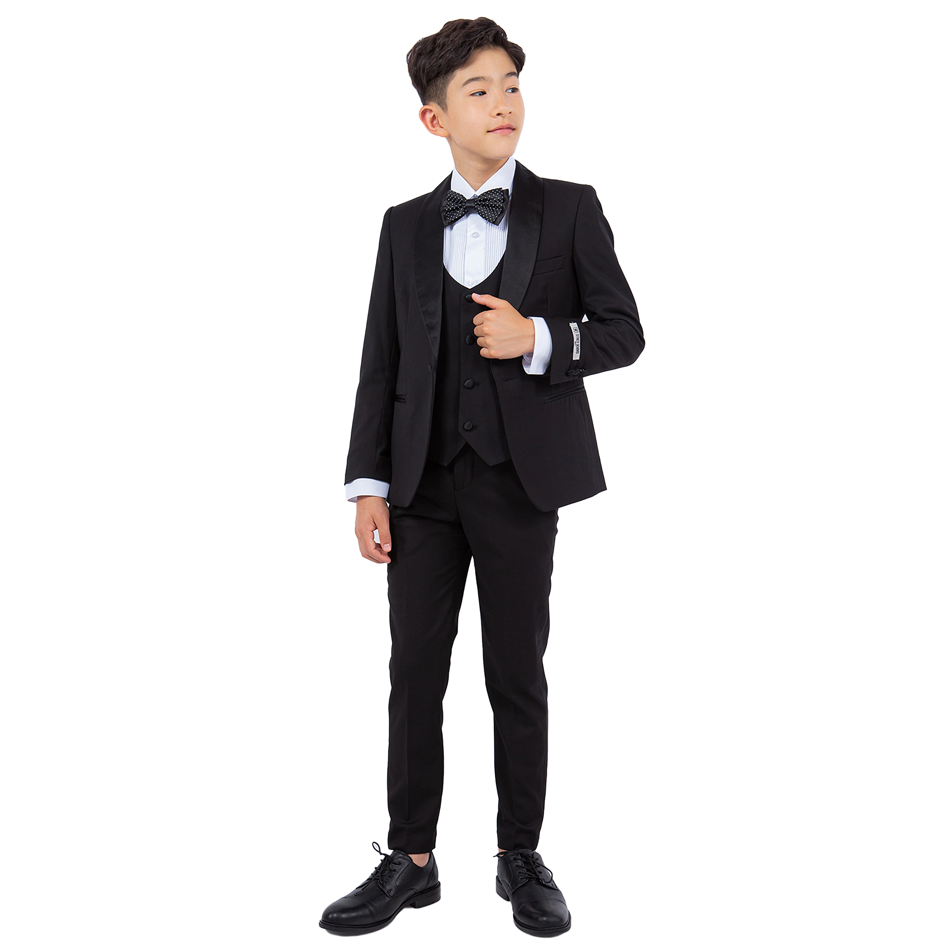 Stacy Adams Boys 5-Piece Slim Fit Tuxedo Set - Jacket, Vest, Pants, Shirt, Bow Tie