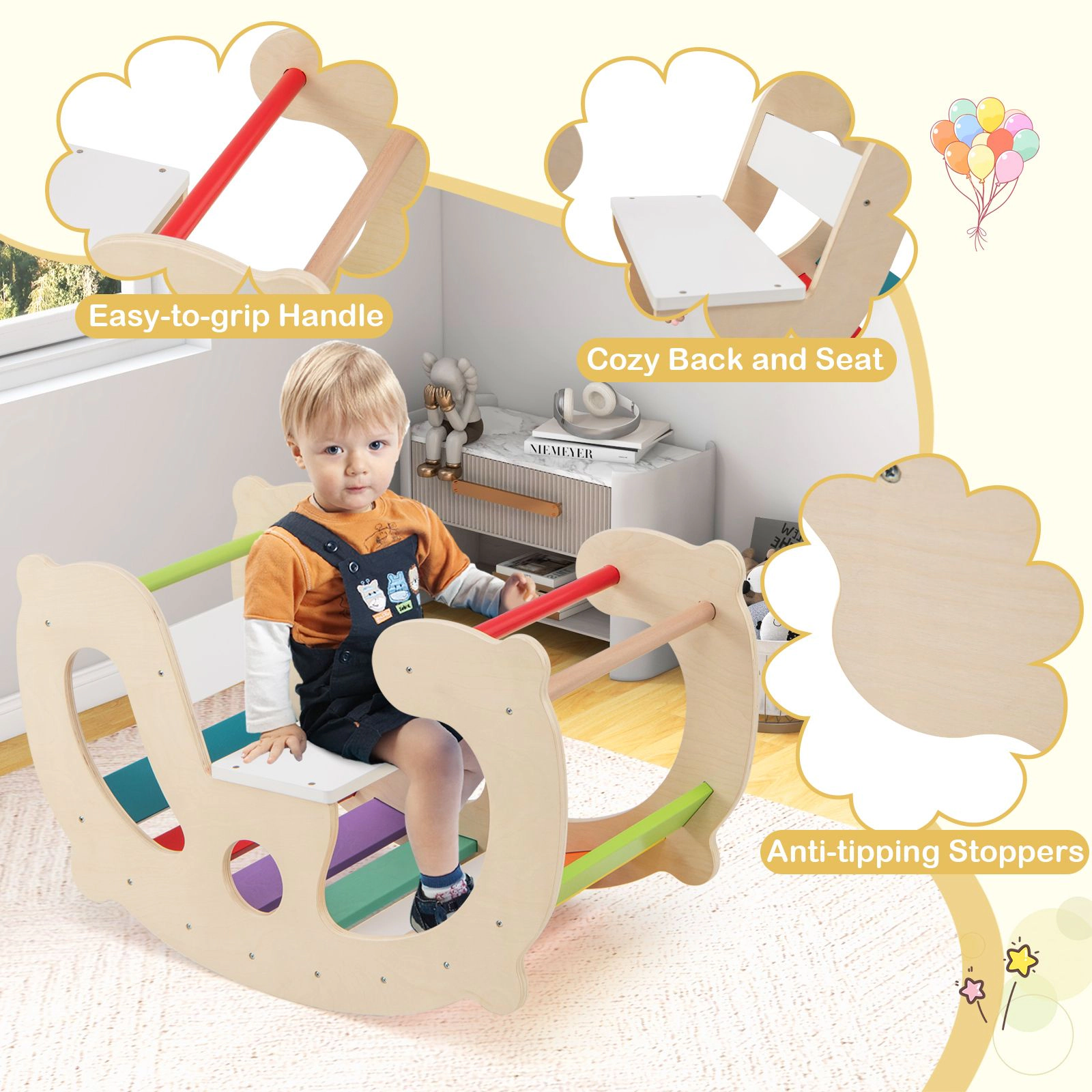 Slickblue 2-in-1 Wooden Climbing Arch Rocker Toy for Toddlers