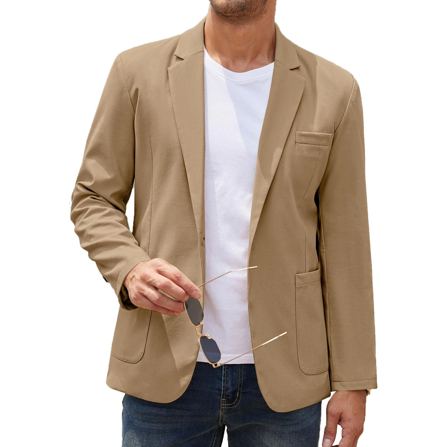 COOFANDY Mens Pink Long Sleeve Blazer Fall Notched Lapel Open Front Casual Jacket