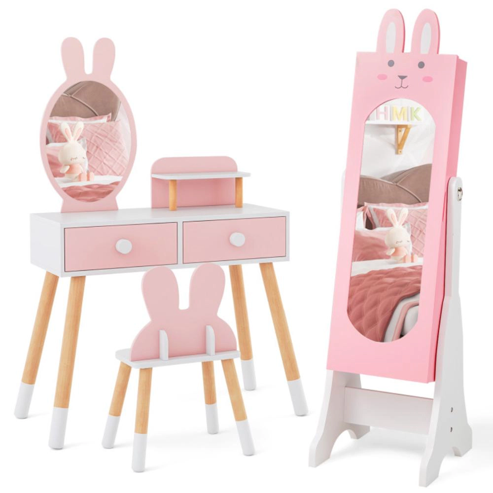 Hivvago Kids Room Furniture Set With Princess Vanity Table And Chair-White