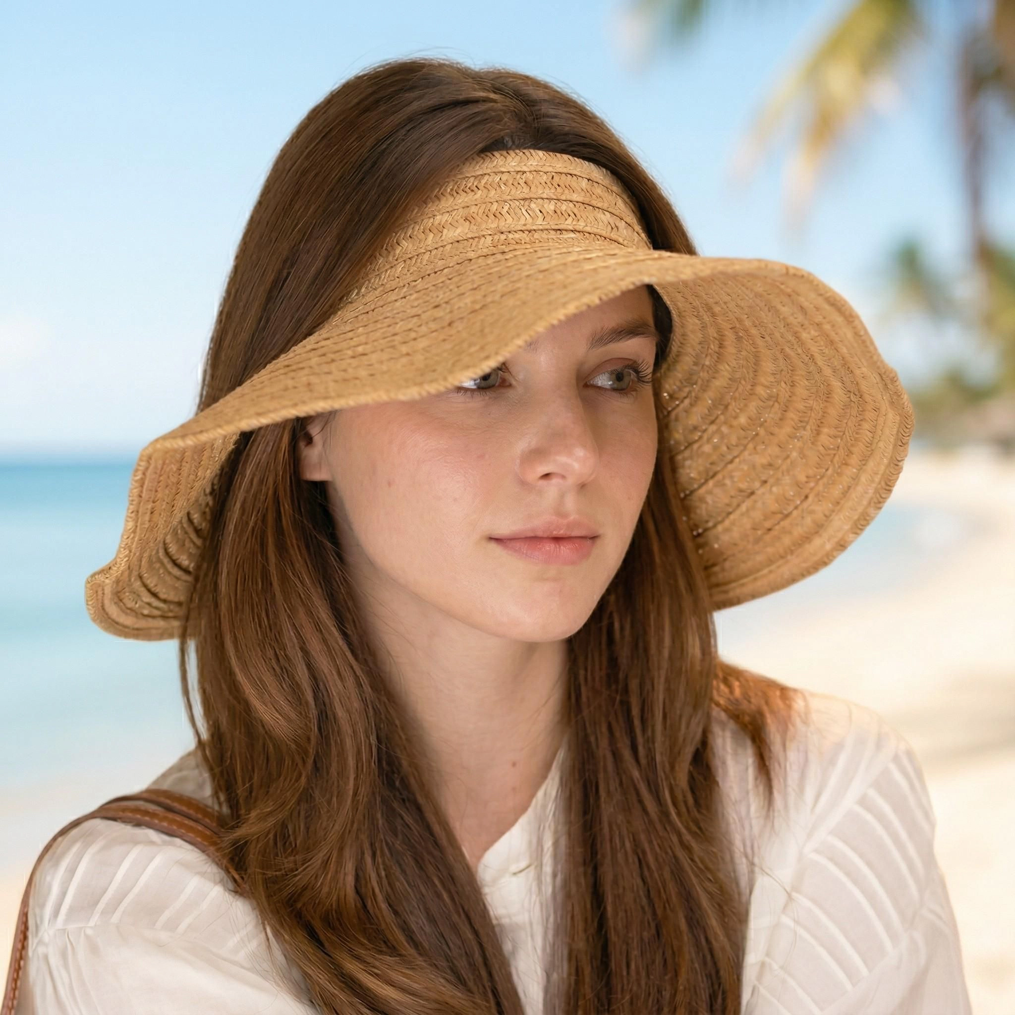Anna-Kaci Women's Women Straw Sun Visor Hat Wide Brim Rollable Packable Adjustable Open Top Summer Hat