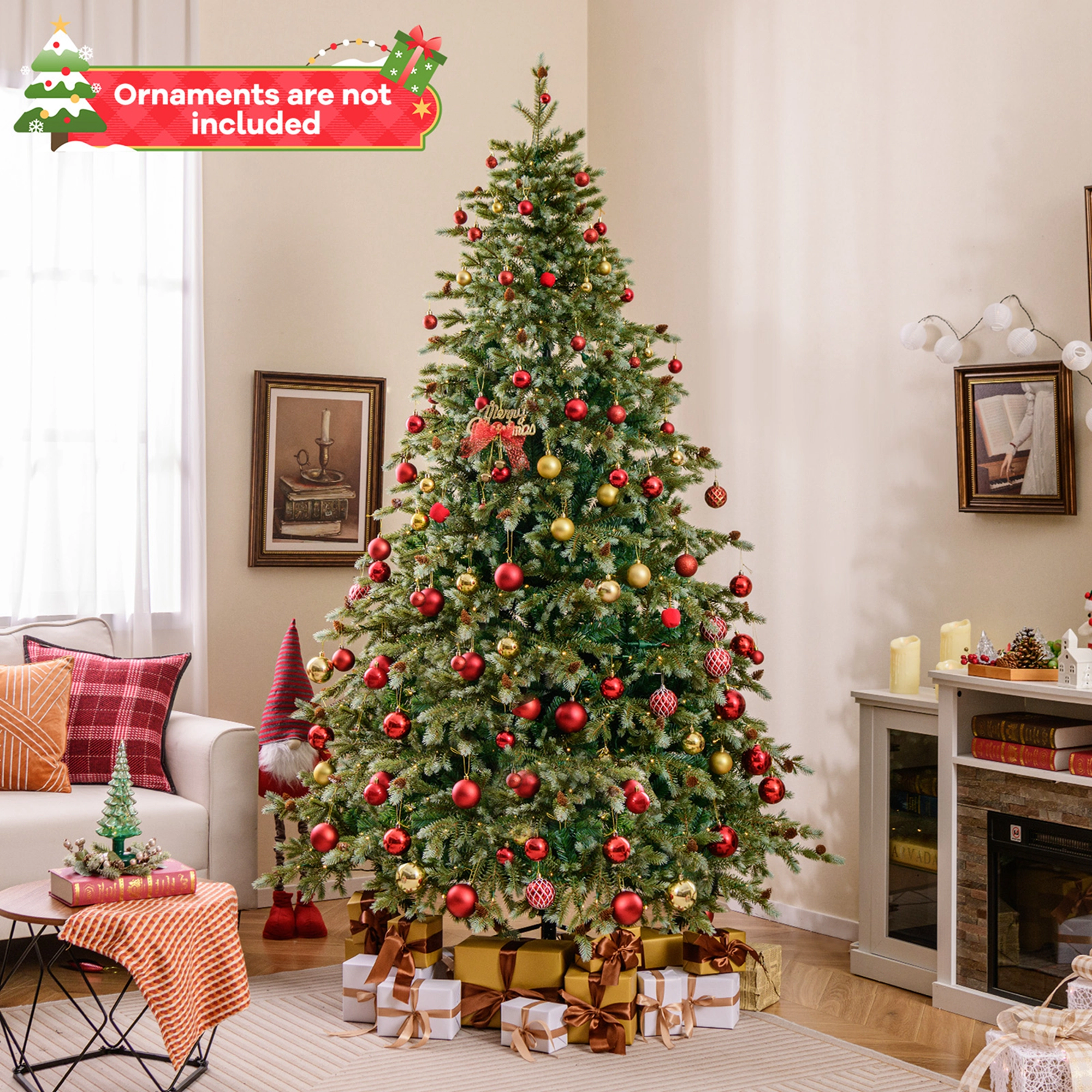 Costway 6/7/8 FT Artificial Christmas Tree with 590/846/1226 Branch Tips 240/340/410 Warm LED Lights