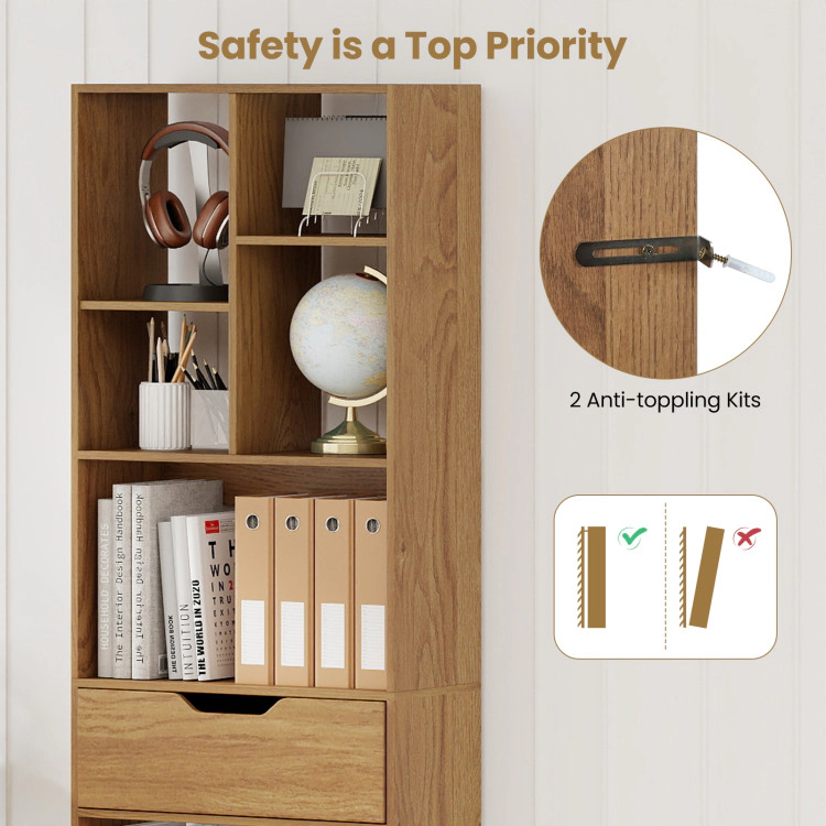 Hivvago 71inch Tall Freestanding Bookcase with Drawer 10-Cube Storage Organizer