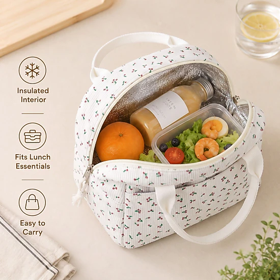 Alilang Women's Printed Insulated Lunch Tote Bag with Double Handles and Zip Closure, Orange Bee