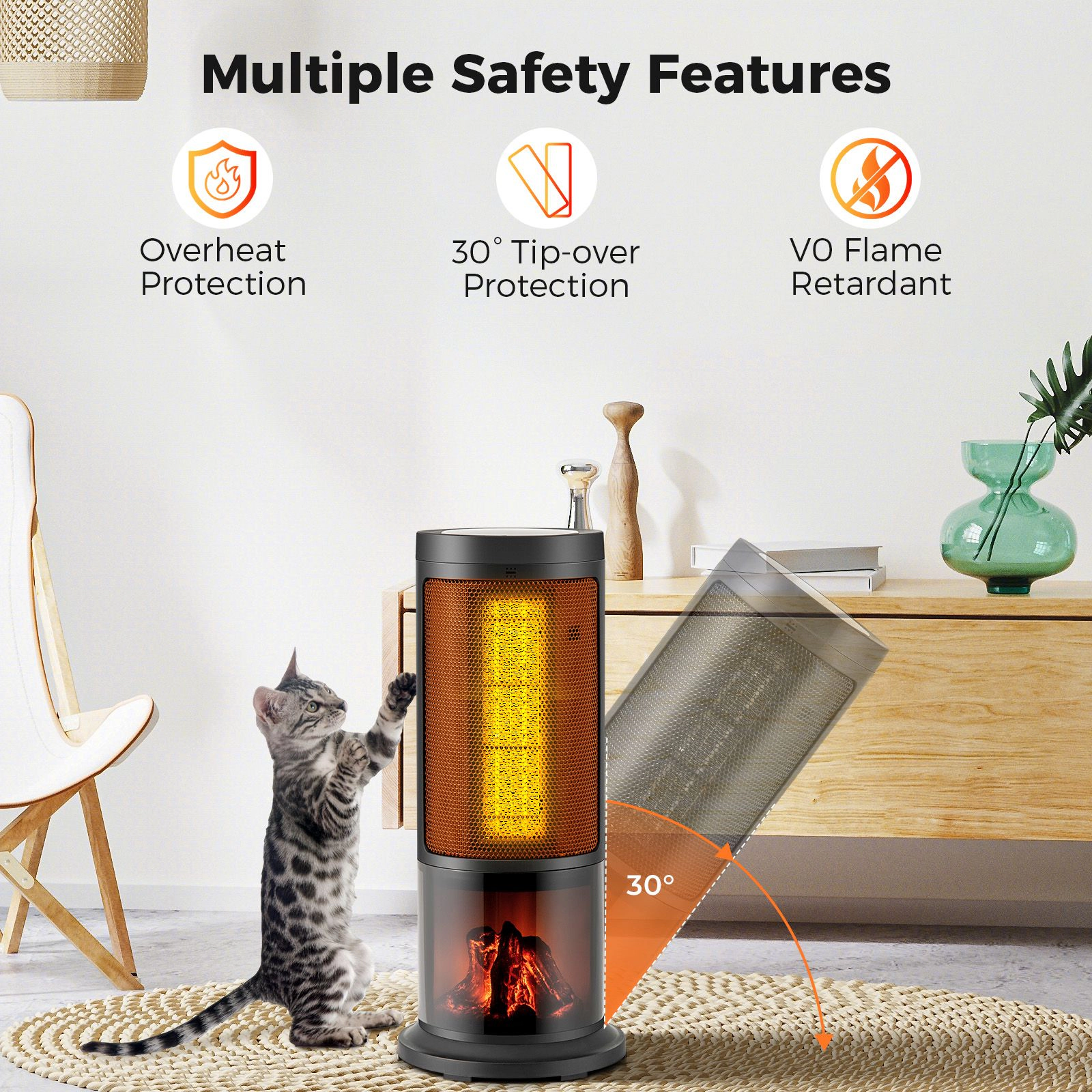SlickBlue 17" Electric Space Heater with 135° Oscillation and Remote