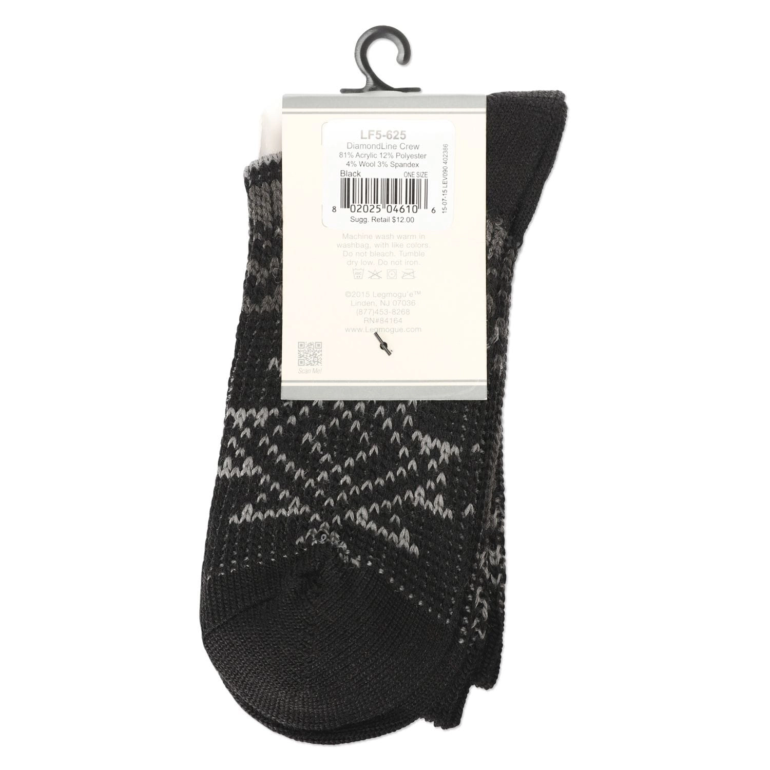 Memoi Women's Diamond Line Fashion Soft-Fit Crew Sock