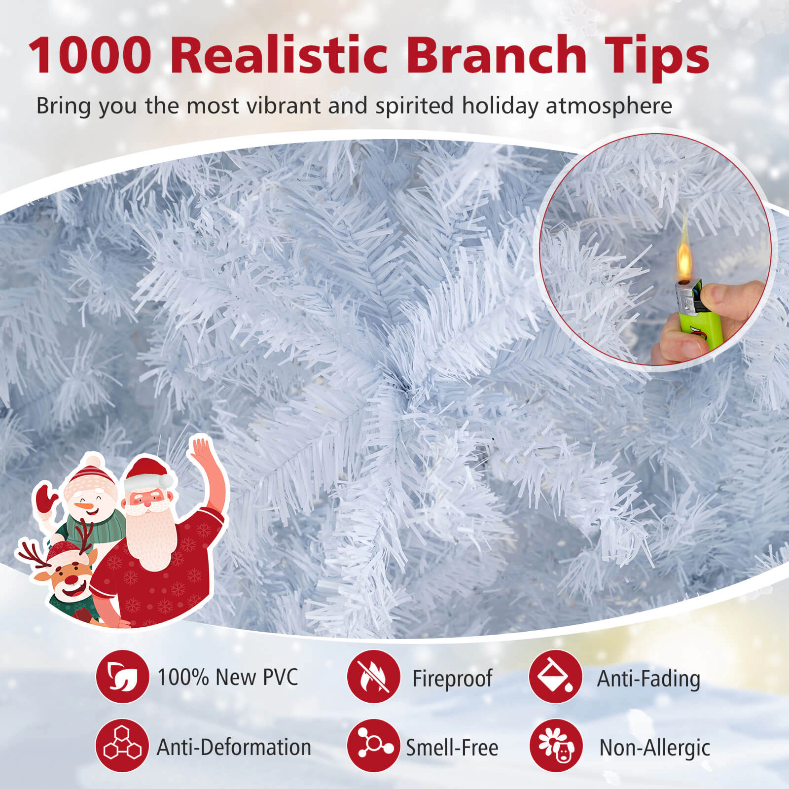 Costway 6/7.5 FT Artificial Christmas Tree with 1000/1346 Branch Tips 280/400 Lights 11 Lighting Modes