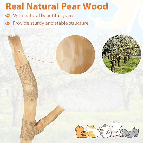 LJG Modern Wooden Cat Tree Tower with Perch and Natural Jute Scratching ...