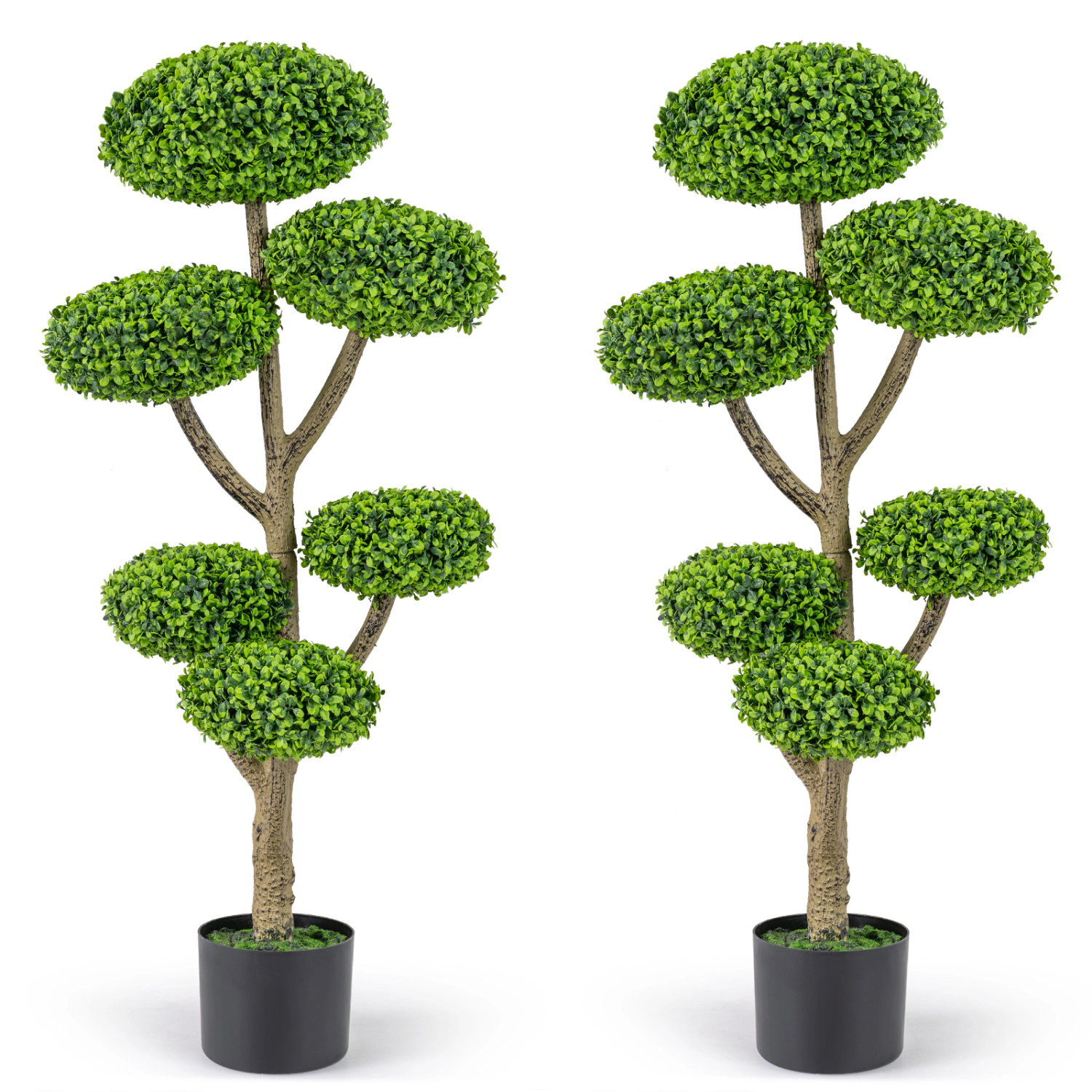 Slickblue Set of 2 Artificial Topiary Ball Tree Potted Faux Greenery Entryway Patio Office