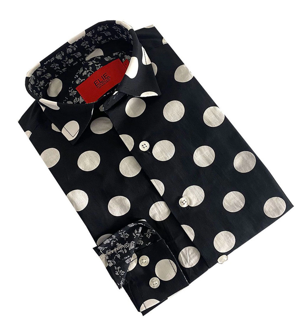 Elie Balleh Boys Slim Fit Long Sleeve Polka Dot Shirt