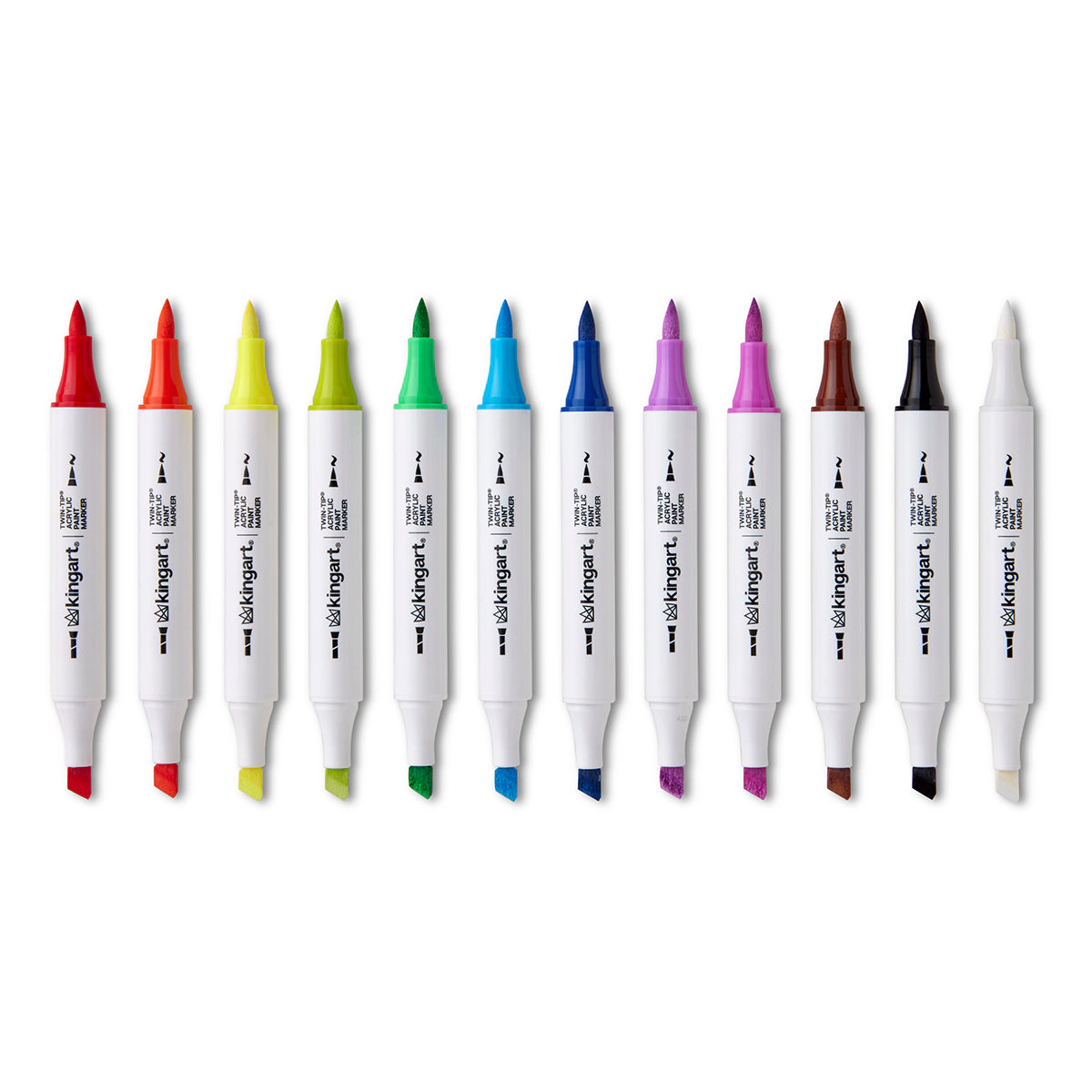 KINGART Twin-Tip Acrylic Paint Markers, 12-Pack Primary Colors, Brush and Chisel Tips