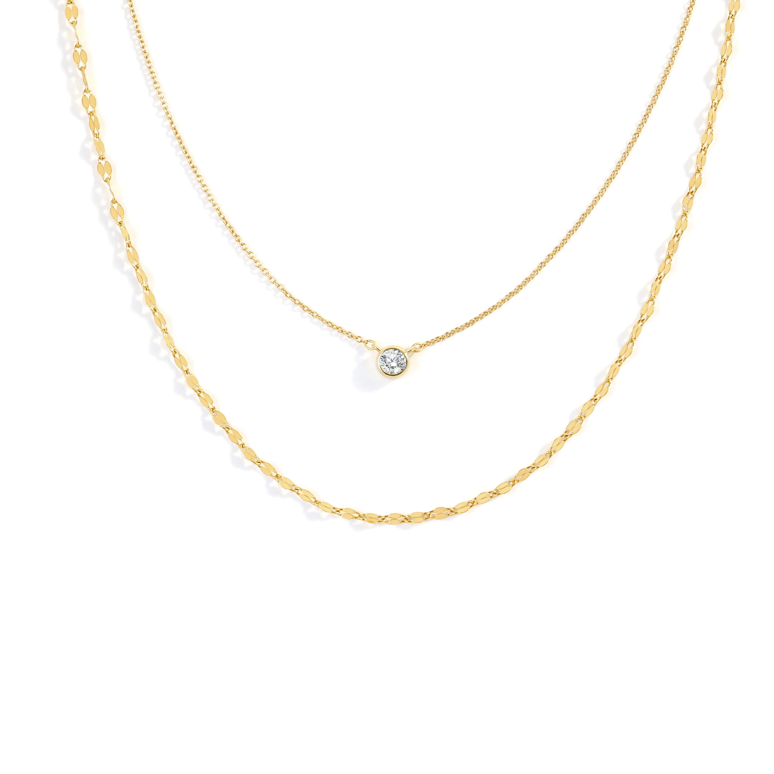 Mint & Lily Women's Classic Bezel Necklace And Petal Chain Set