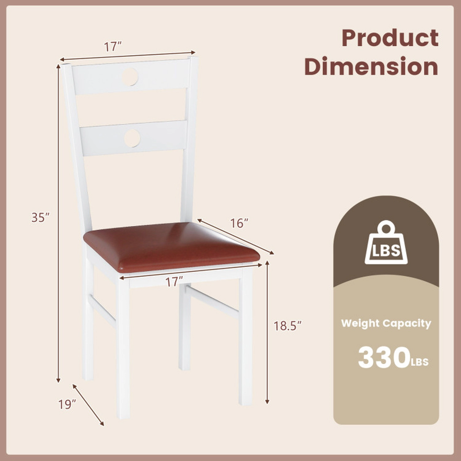 SUGIFT Armless Wooden Dining Chairs 330-lb Capacity with Hollowed Backrest Walnut/White Frame Black/Brown Seat
