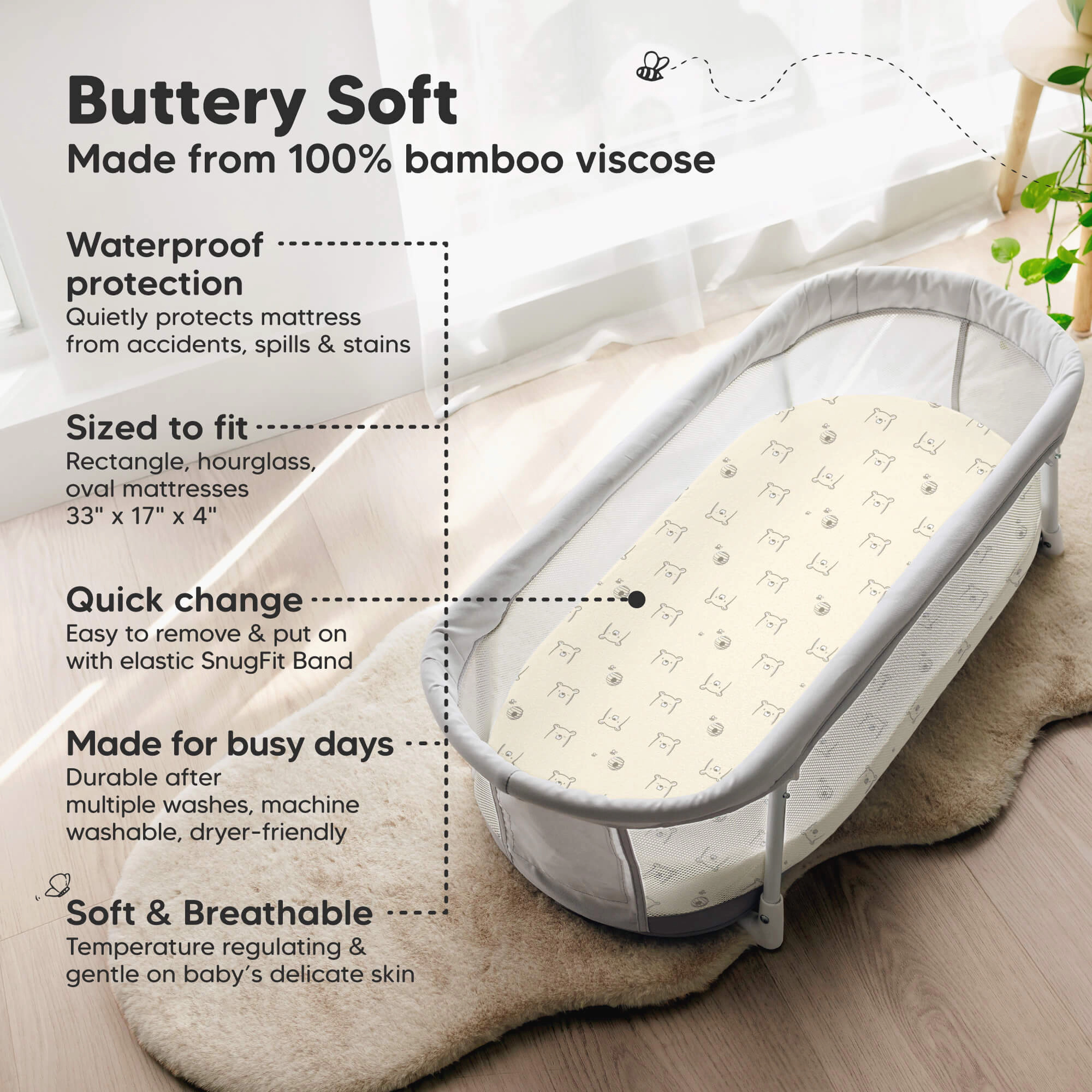KeaBabies 2-Pack Isla [Protect+] Waterproof Bassinet Sheets