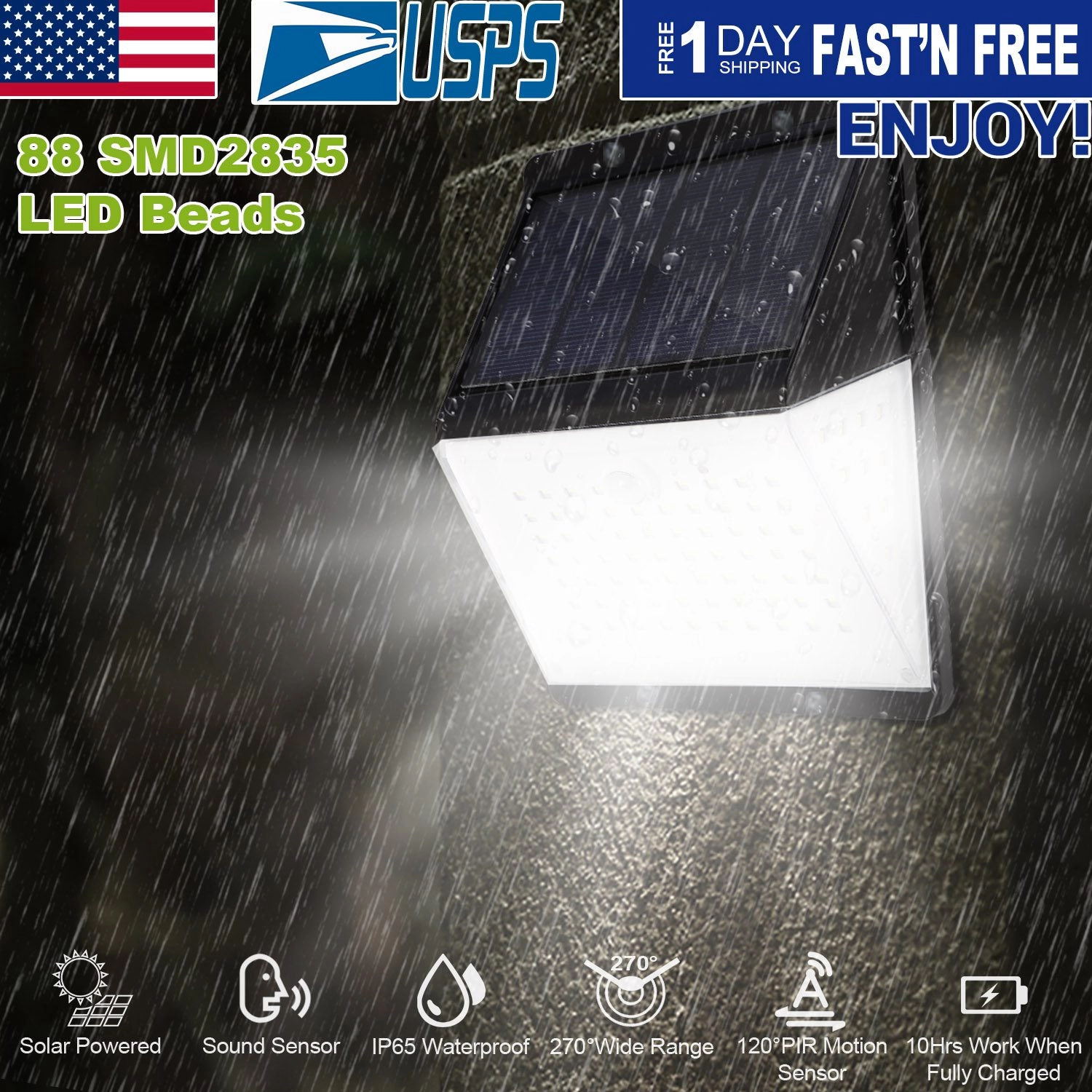 GBruno 88-LED Solar Motion Sensor Wall Light