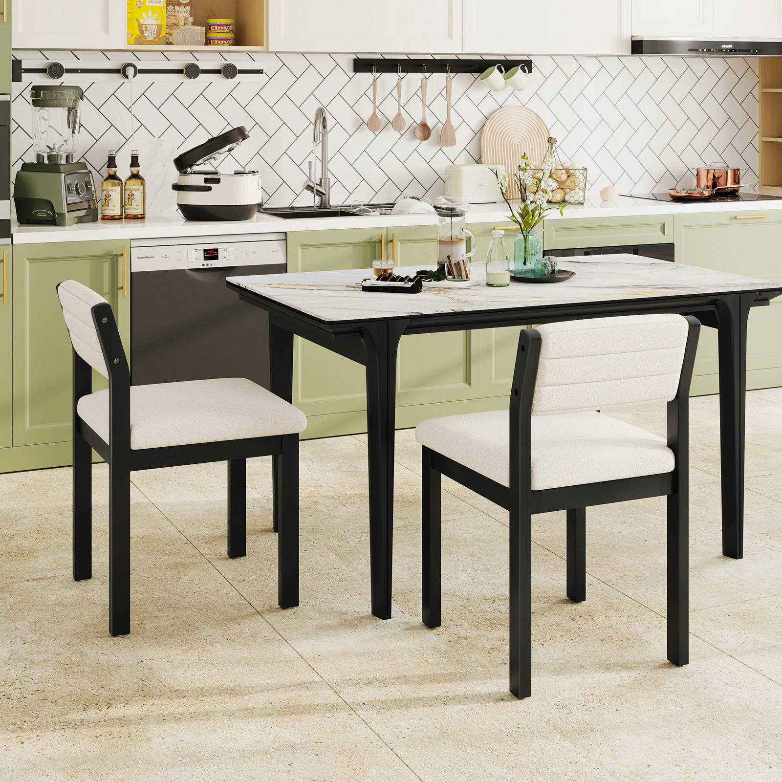 LJG Set of 2 Dining Chairs Sherpa Upholstered Armless Chair with Wood Frame