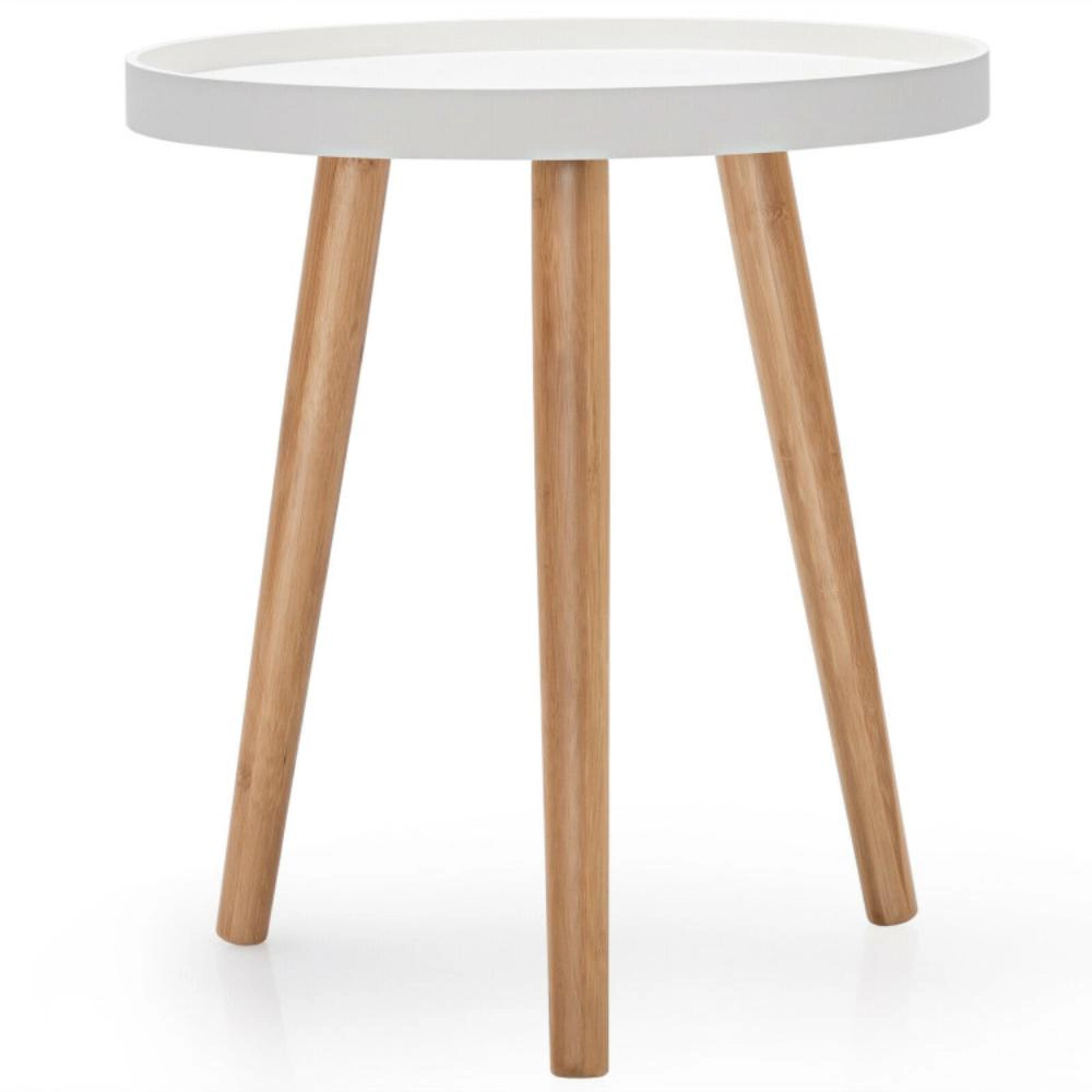 Hivvago Mid-Century Round Coffee Side Table with Detachable Wooden Tray