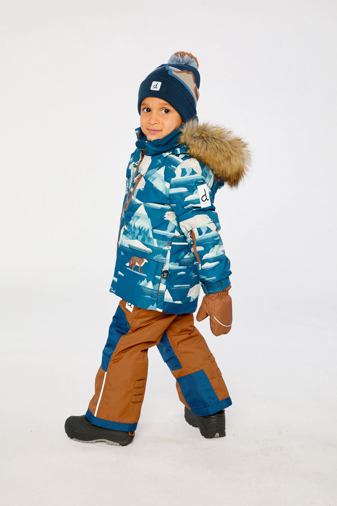 Deux par Boys Bear Print Two Piece Play Snowsuit with Hooded Jacket and Snow Pants