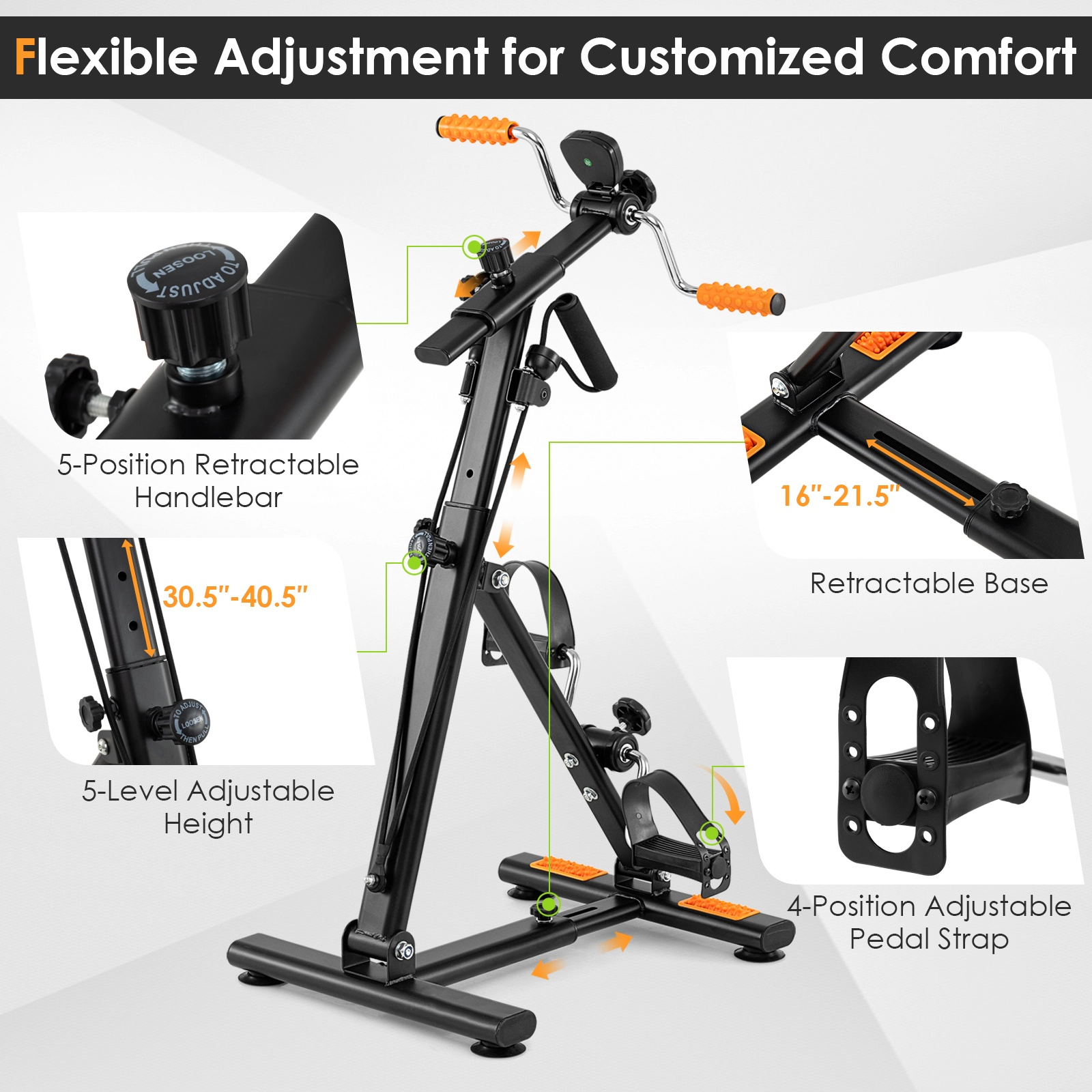 SUGIFT Adjustable Resistance Arm and Leg Pedal Exerciser with LCD Display Resistance Bands and Suction Cups