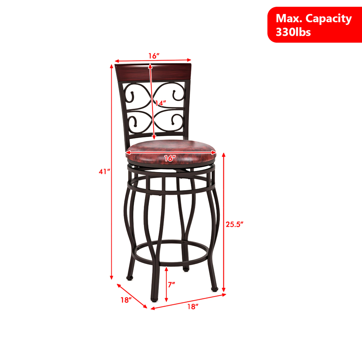 Hivvago Set of 2 Counter-Height Stools with Backrest and 26-Inch Seating Height