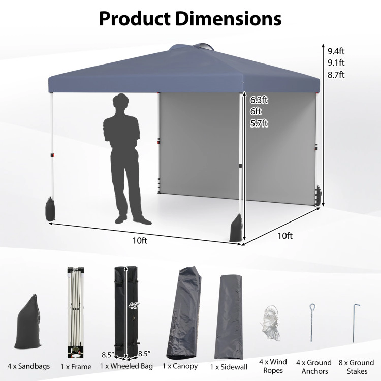 Hivvago Pop Up Outdoor Canopy with 1 Sidewall and Rolling Carrying Case