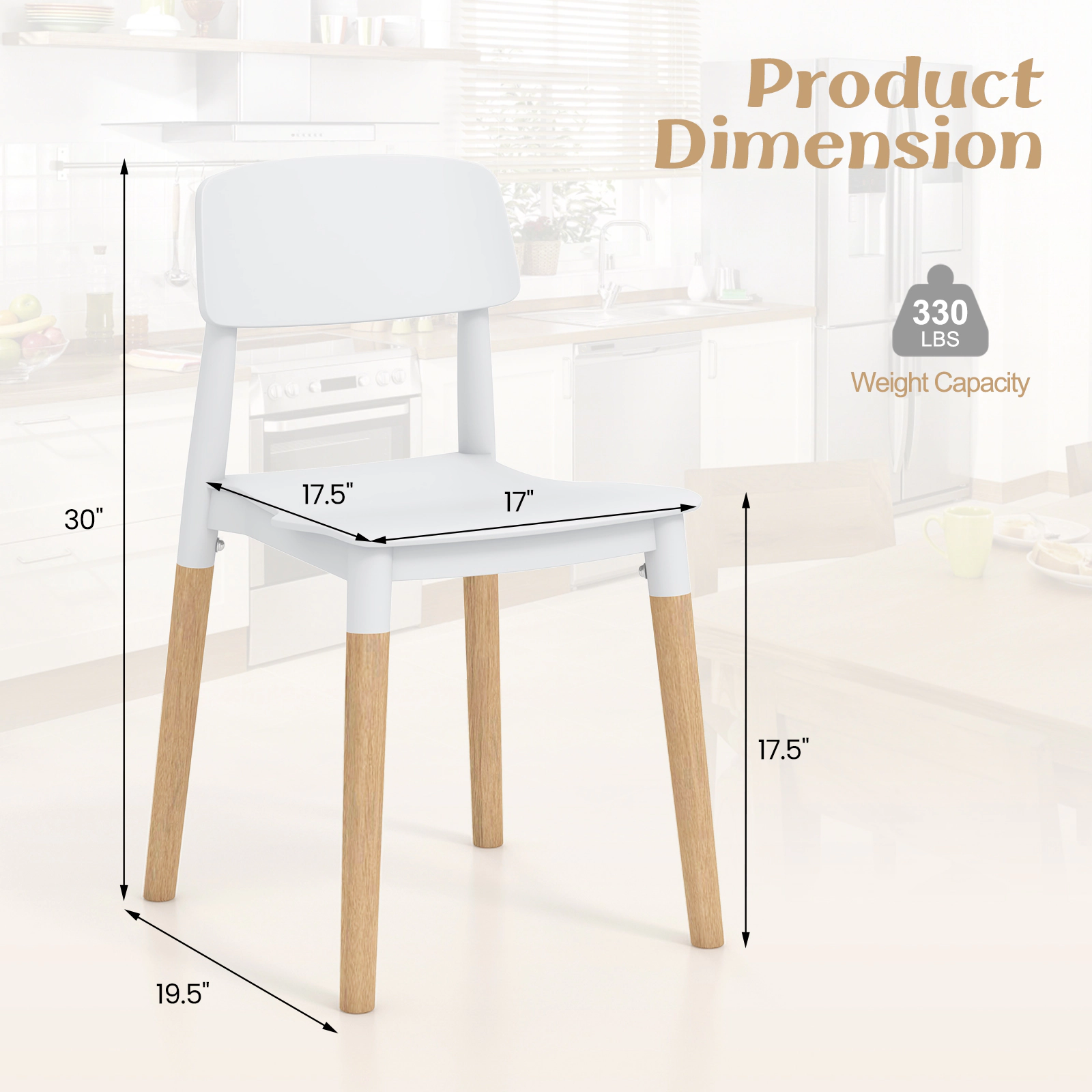 SUGIFT White Modern Ergonomic Backrest Beech Wood Legs Set of 4 Dining Side Chairs