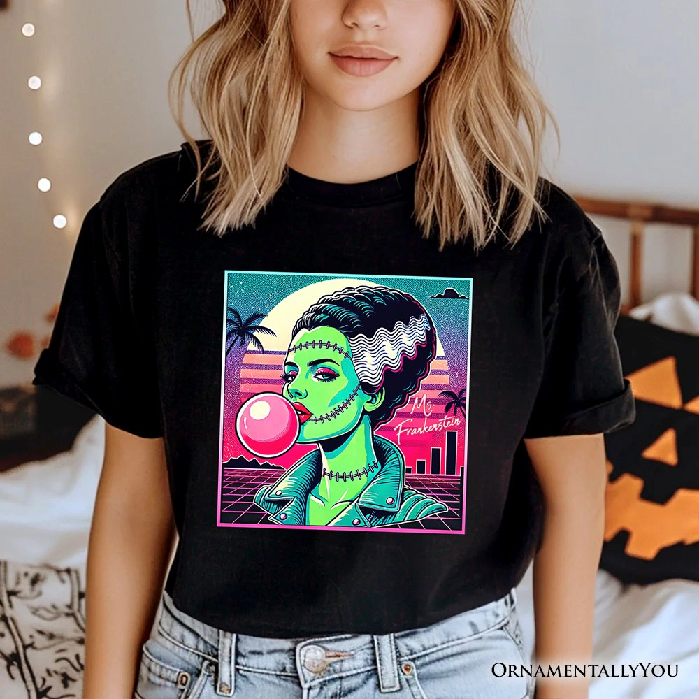 OrnamentallyYou Womens Vaporwave Mrs Frankenstein Retro Halloween T-Shirt