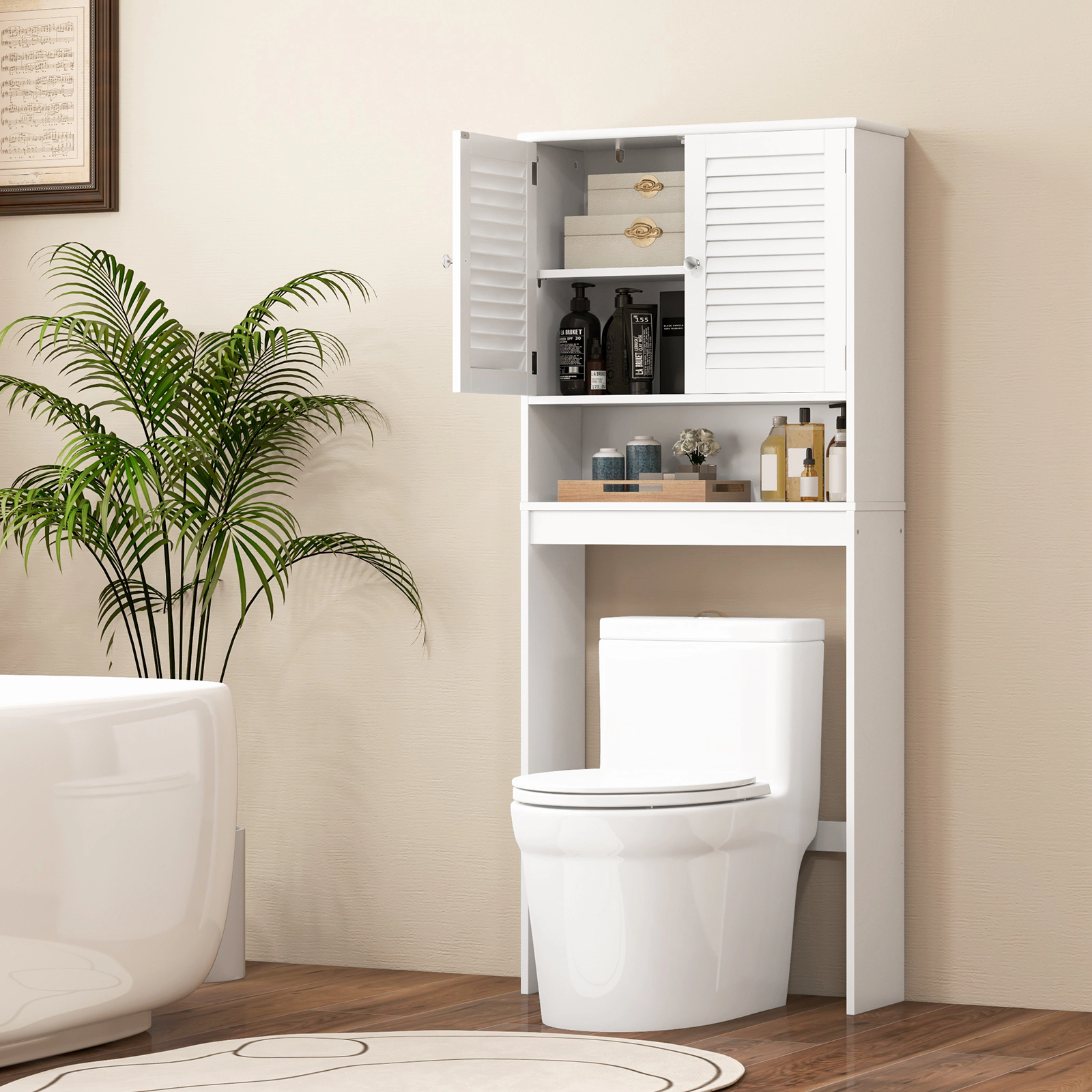 Slickblue Over The Toilet Bathroom Storage Cabinet with Double Doors and Adjustable Shelf