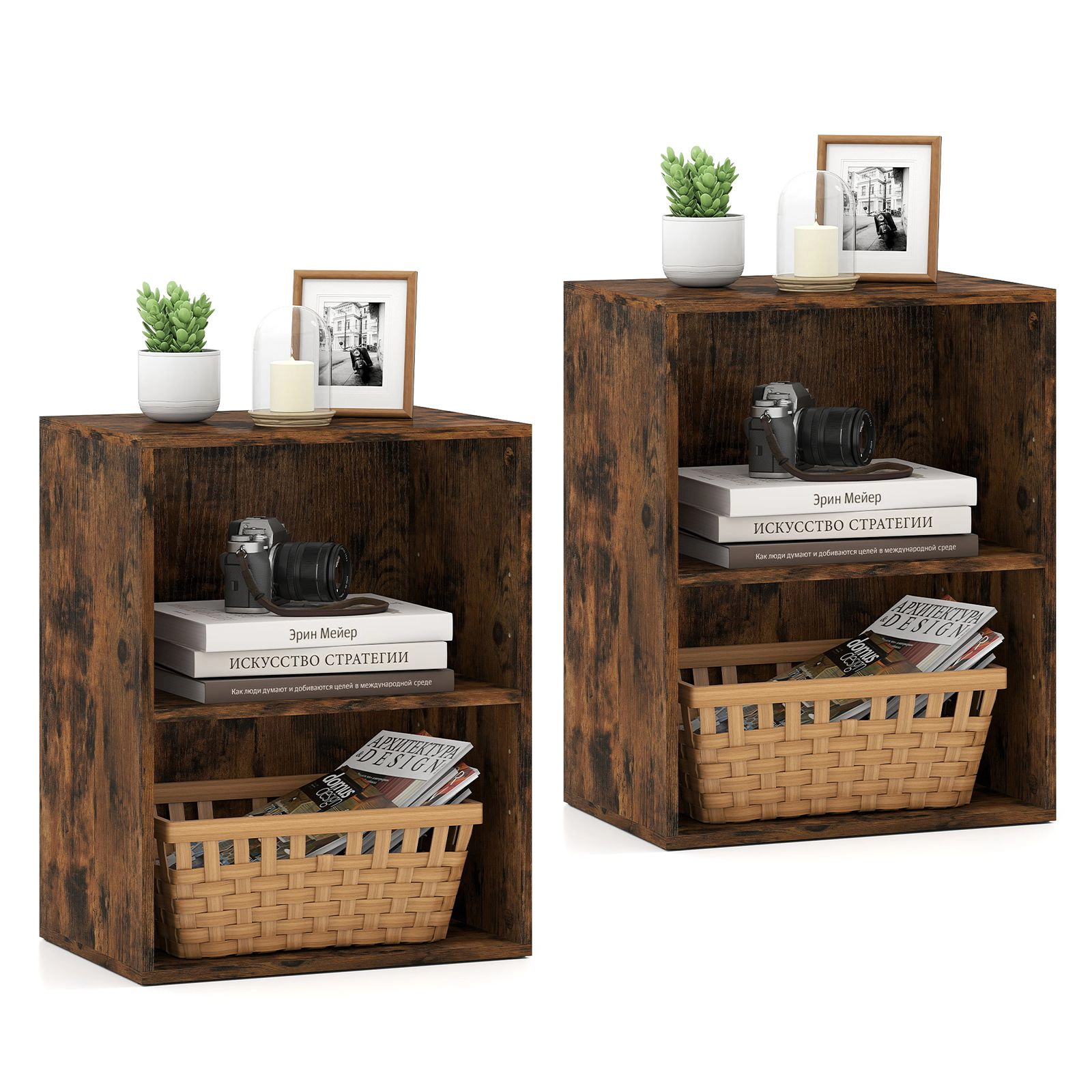 SlickBlue Set of 2 Tier Cube Bookcase With Adjustable Storage Shelf