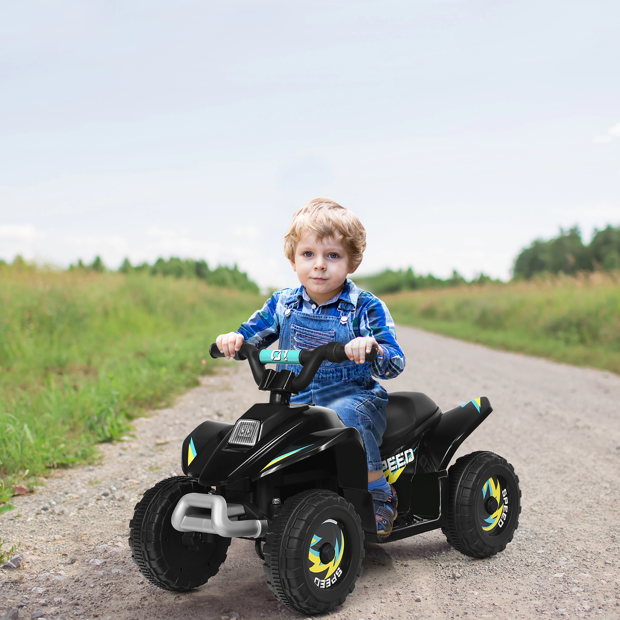 Costway 6V Kids Electric Quad ATV 4 Wheels Ride on Toy Toddlers Forward & Reverse Blue