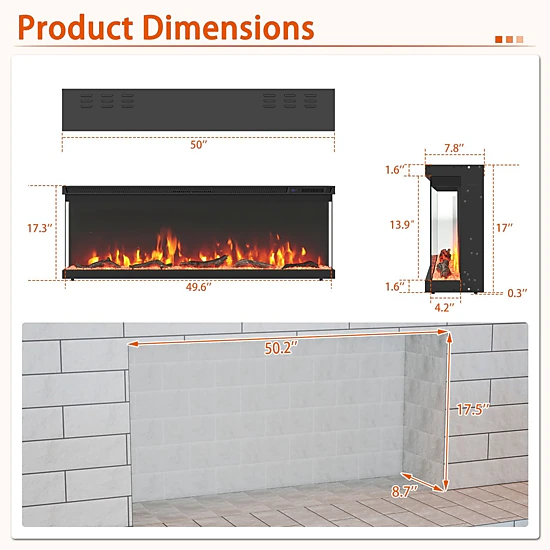 SlickBlue Wall Mounted Recessed Electric Fireplace Heater with LED Flame
