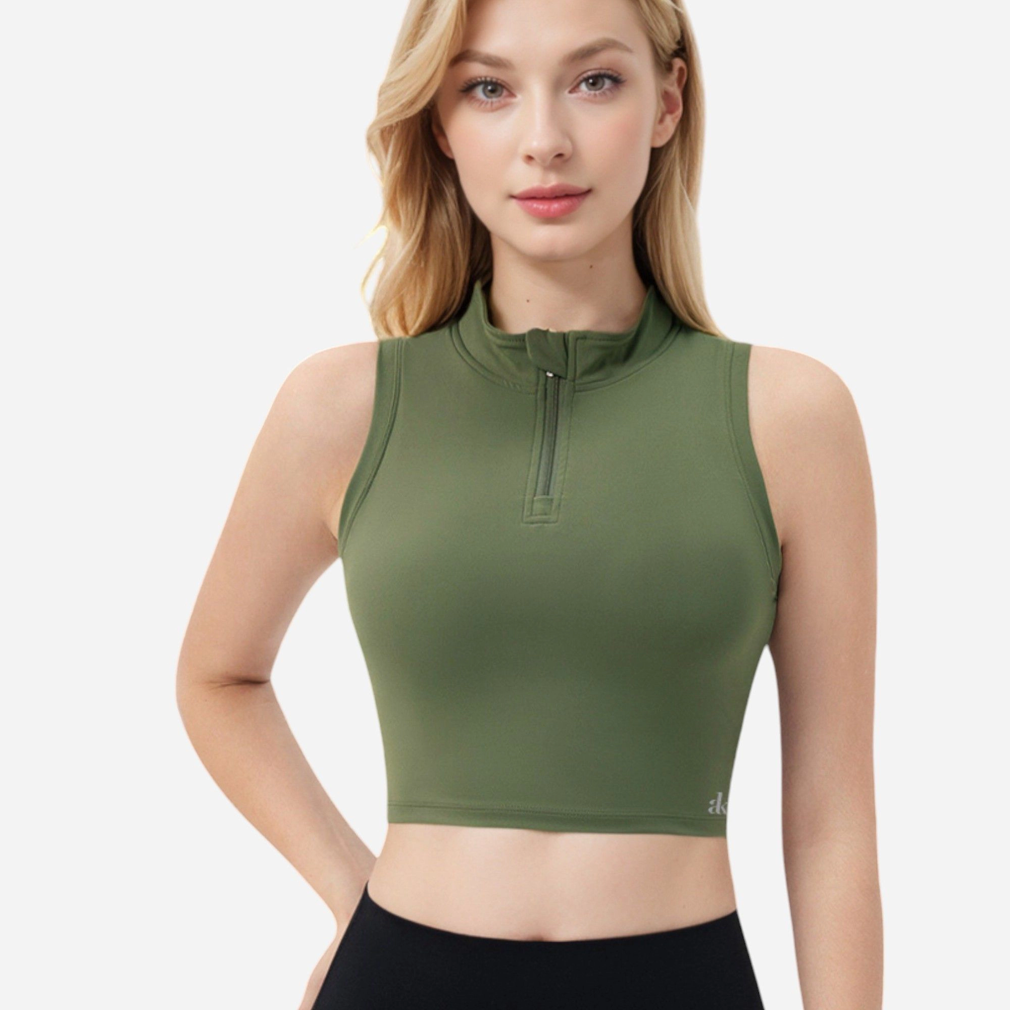 トップス Mikan CLANE MANY CONVERTIBLE CUT TOPS Anna-Kaci Women's Half-Zip-Up Mock Neck Crop Top with Sleeveless