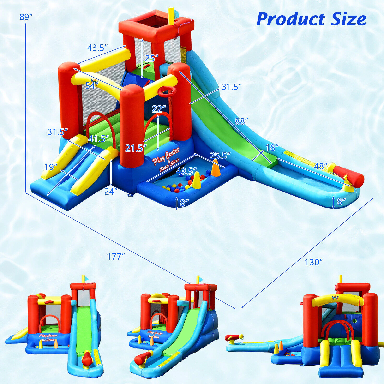 SUGIFT 9-in-1 177-in Inflatable Water Slide Bounce House with Splash Pool Ball Pit and 860W Blower