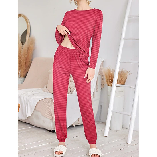 Ekouaer Women Crew Neck Long Sleeve 2 Piece Pajama Set With Handy Side Pockets