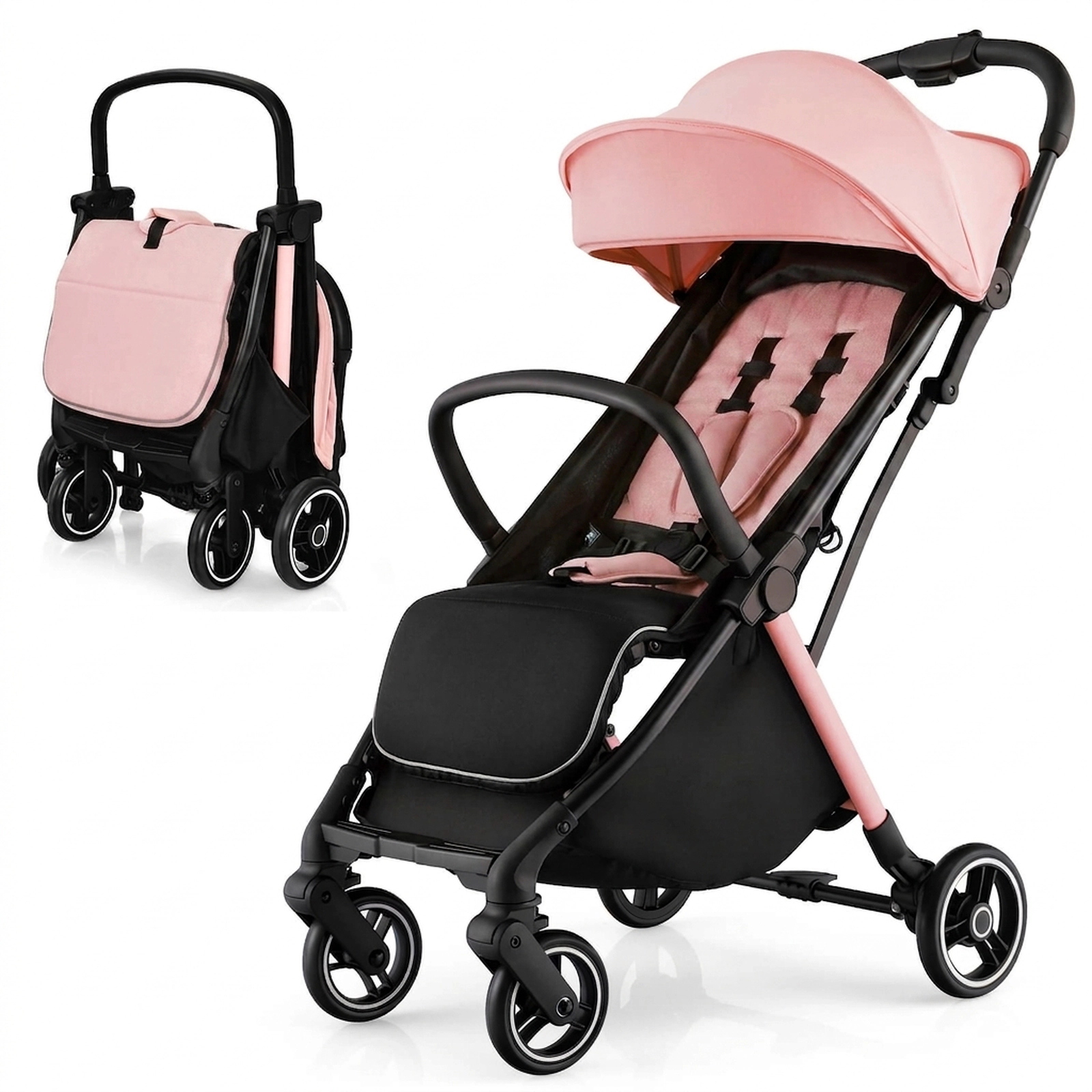 SUGIFT Baby Pink Lightweight Aluminum Stroller with One-Hand Fold 36.5-in W 20-in D 40.5-in H 33-lb Seat Capacity