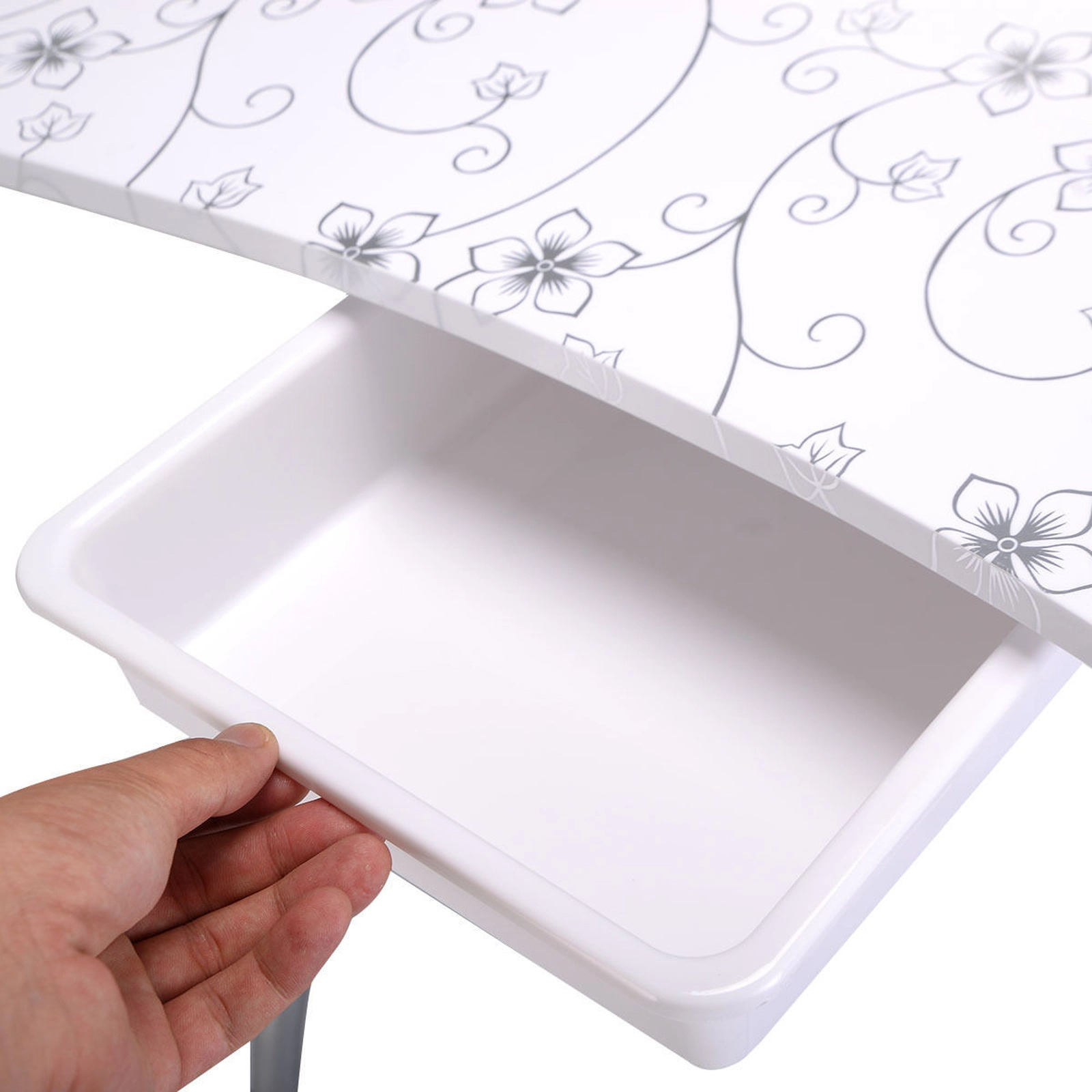SUGIFT Folding Legs Carry Bag Wrist Rest Drawer 4 Lockable Casters Manicure Nail Desk 35.5-in x 14.5-in x 27-in White