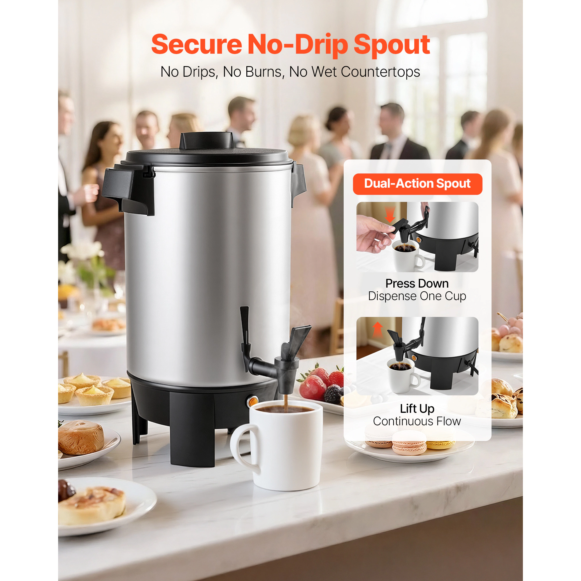 HONGGE Commercial Coffee Urn Hot Beverage Dispenser with Dripless Faucet 1090W Quick-Brewing Coffee Maker Automatic