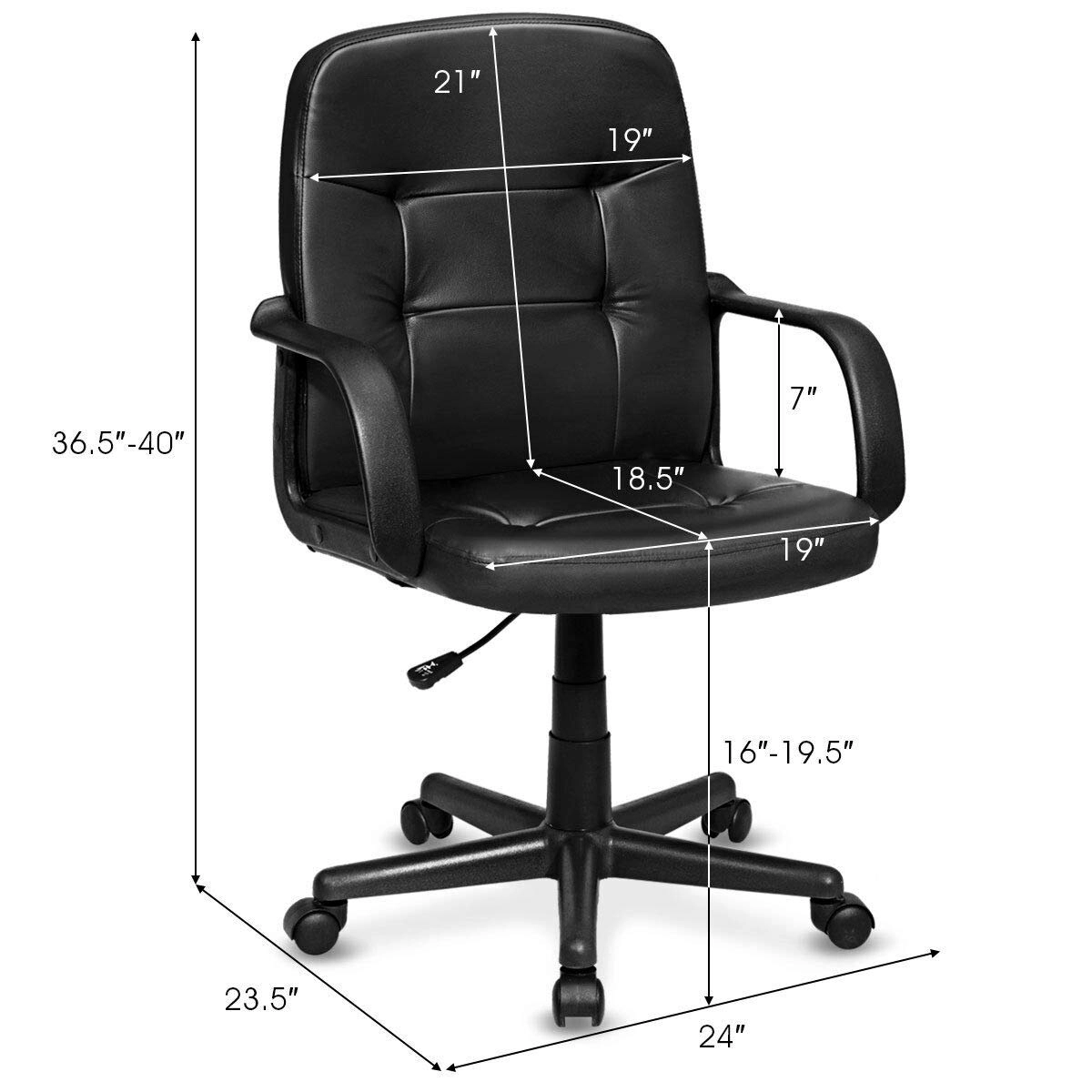 SUGIFT 250-lb Capacity Black Ribbed Leather High Back Desk Chair with Chrome Frame and 360 Degree Wheels
