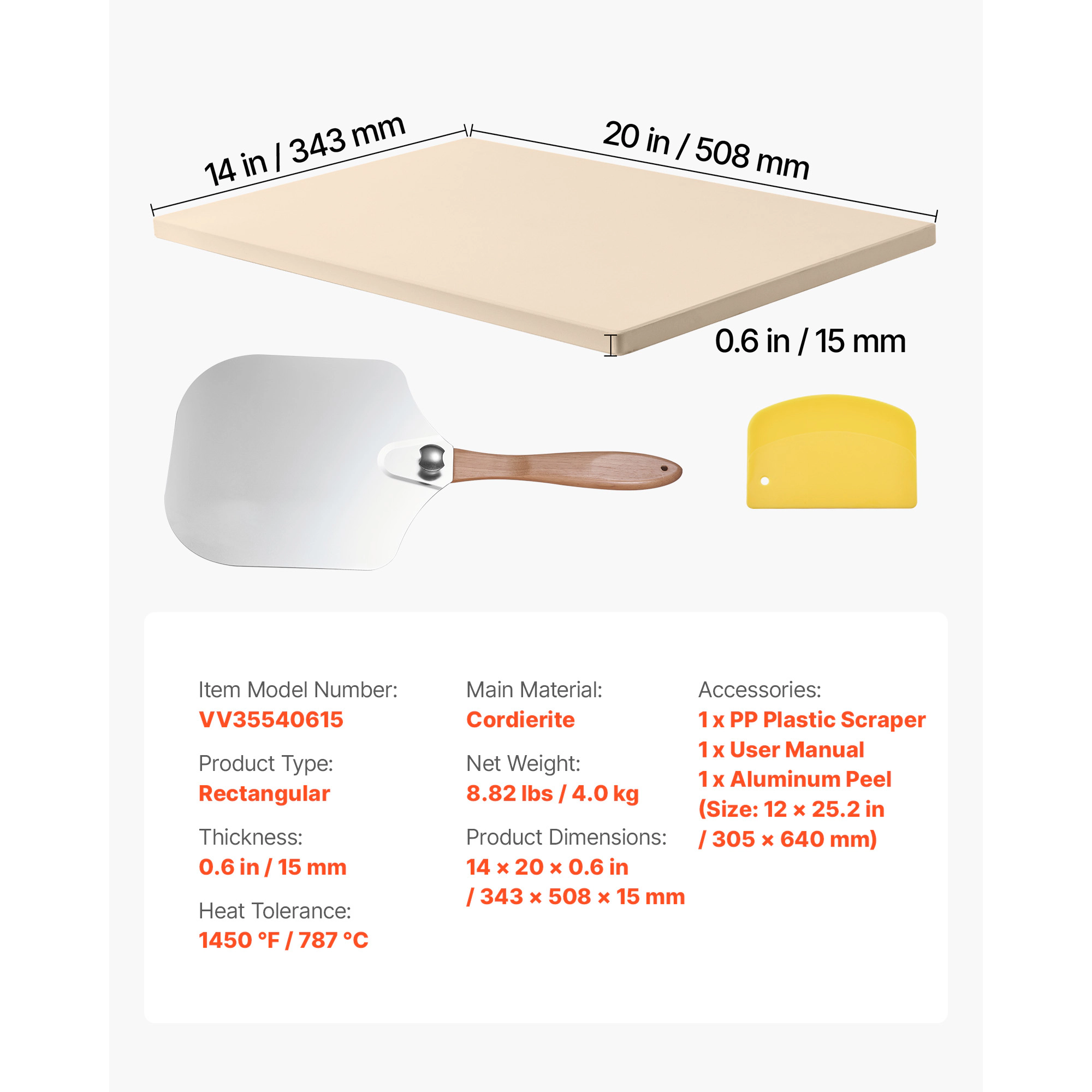 HONGGE Large Cordierite Pizza Stone 1450℉ Heat-Resistant for Oven BBQ