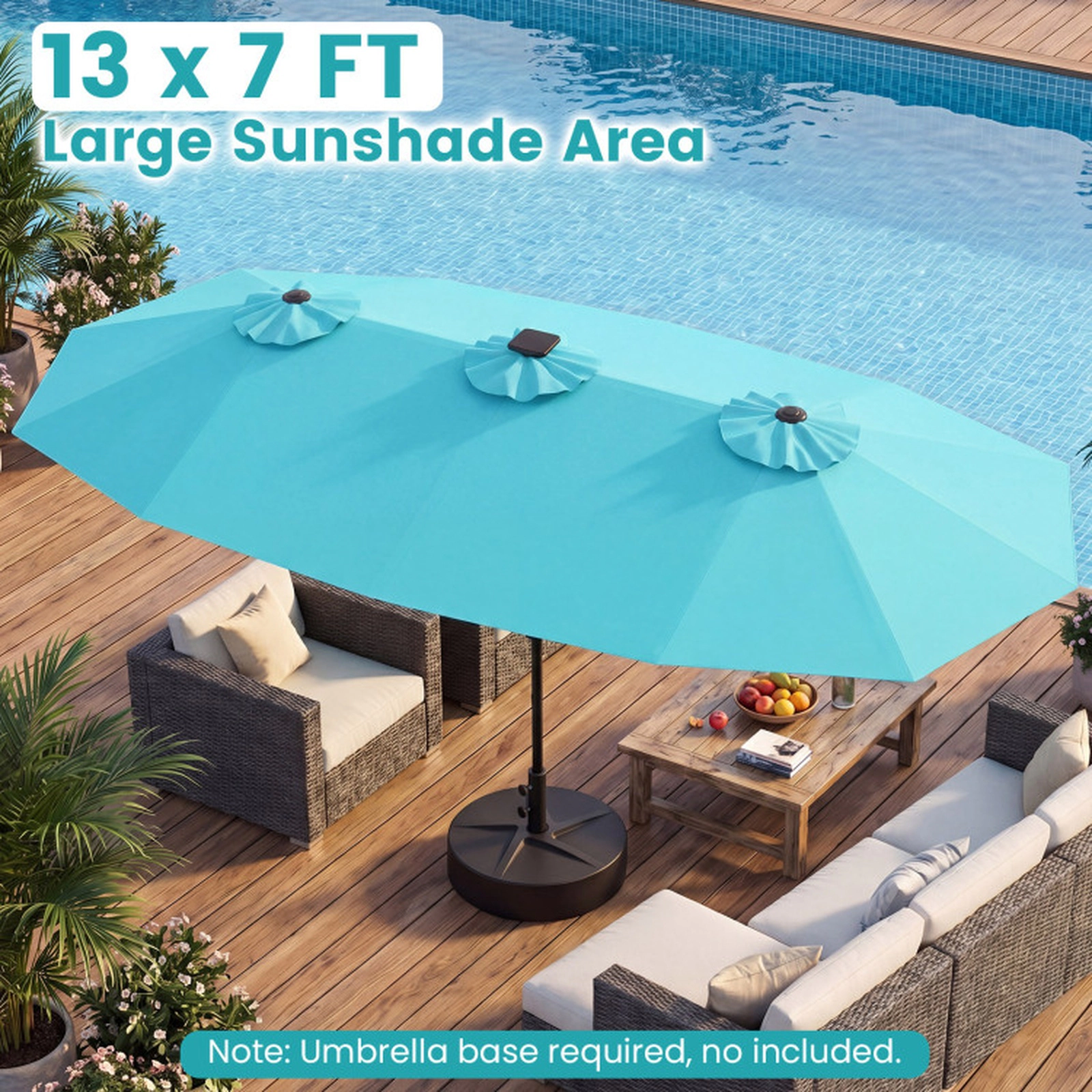 SUGIFT Color-Changing Solar LED Double-Sided Patio Umbrella 13 x 7-in Canopy Turquoise