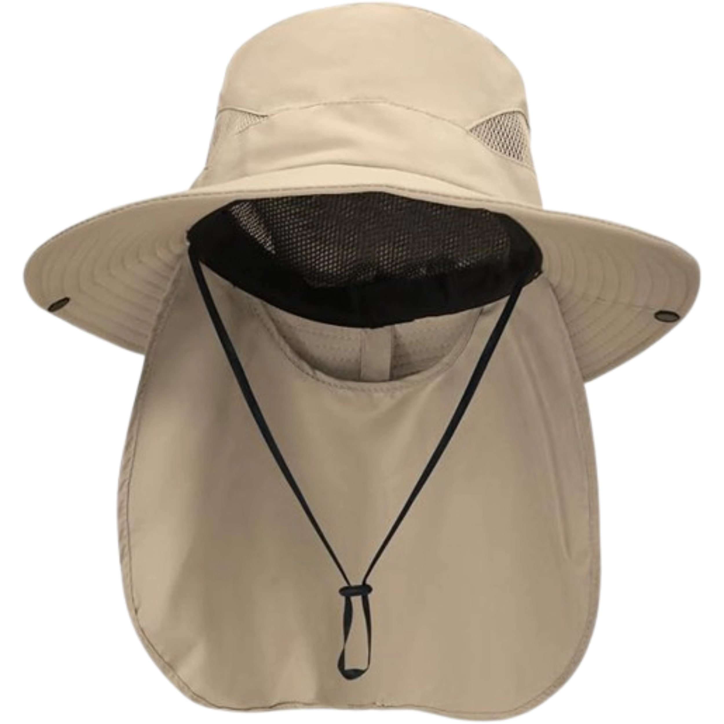 SS Design Wide Brim Bucket Sun Hat with Neck Flap Khaki UPF 50
