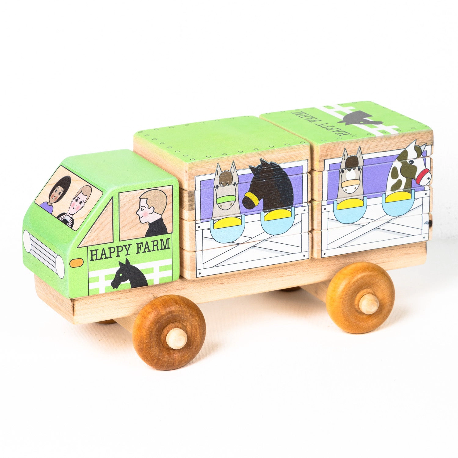 Stackable Wooden Puzzle Truck - Horse Trailer - Astra Play Award Nominee 2026 - Made in Canada - Non-Toxic Ink