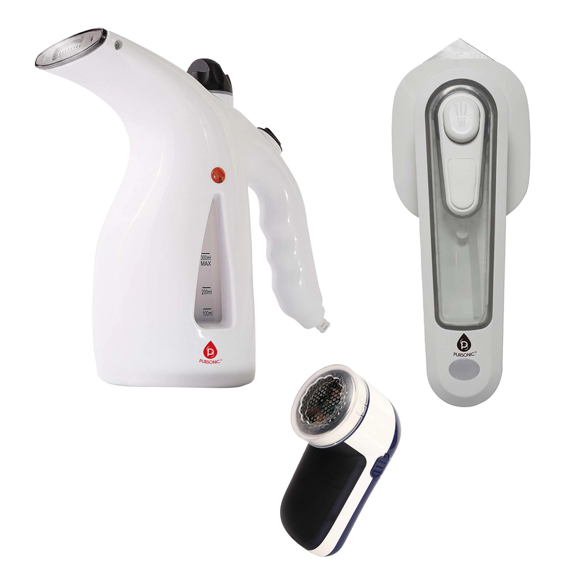 Pursonic Unisex Travel-Ready Fabric Care Trio – Steamer, Mini Iron & Lint Remover