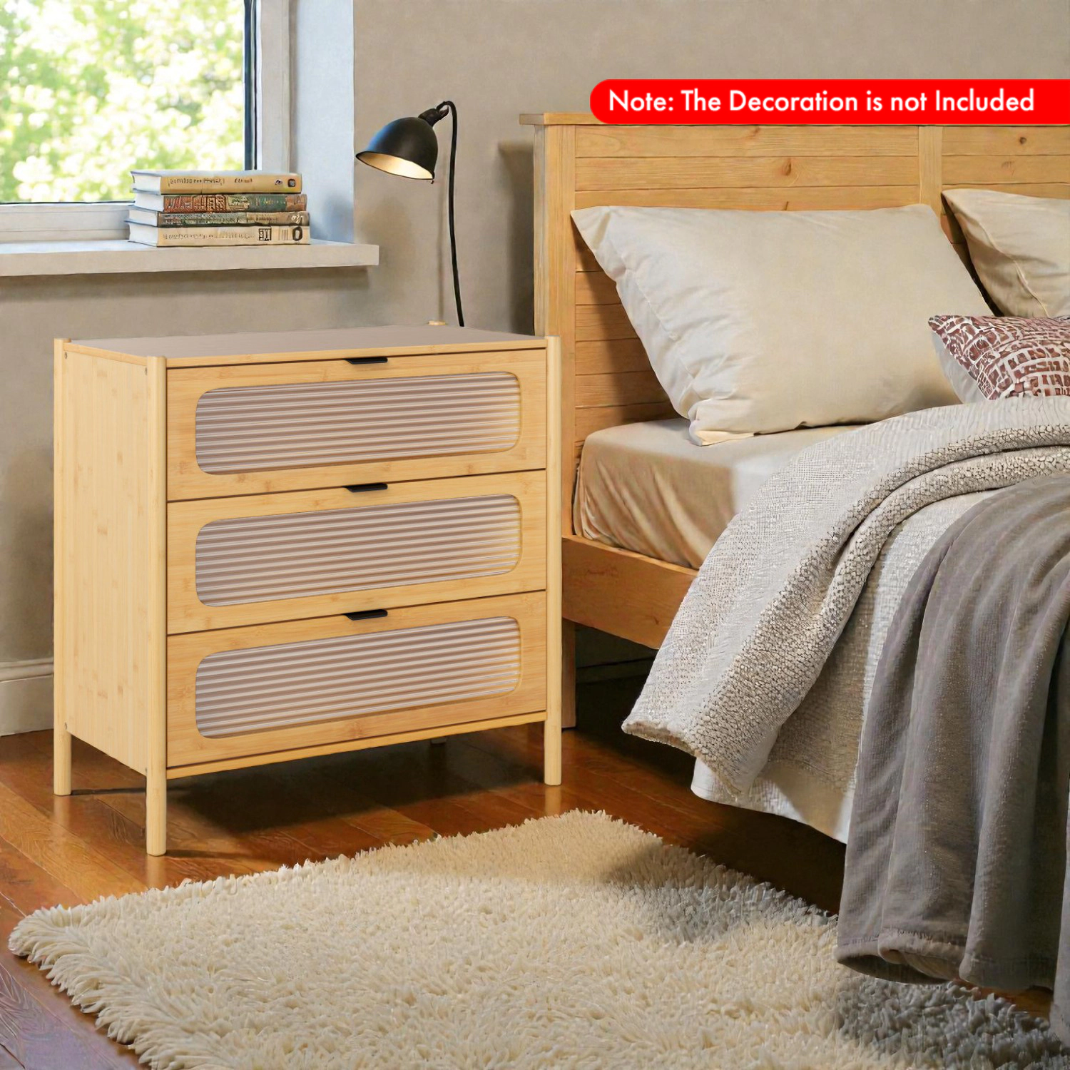 Hivvago Retro-Inspired 3-Drawer Dresser with Grooved Tempered Glass Front