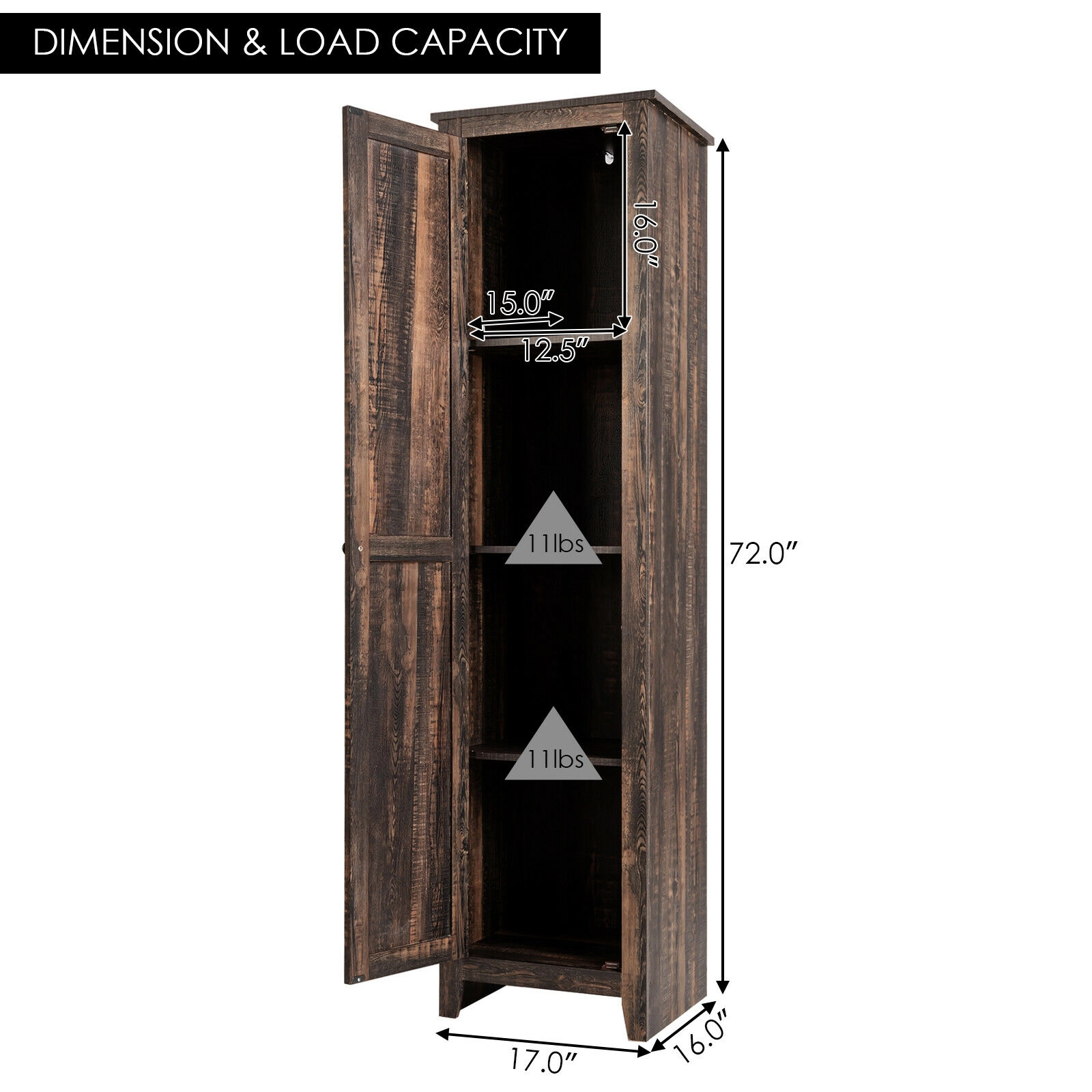 SUGIFT Walnut 72-in Tall 4-Shelf Slim Linen Tower Bathroom Storage Cabinet with Magnetic Door and Anti-Toppling Kit